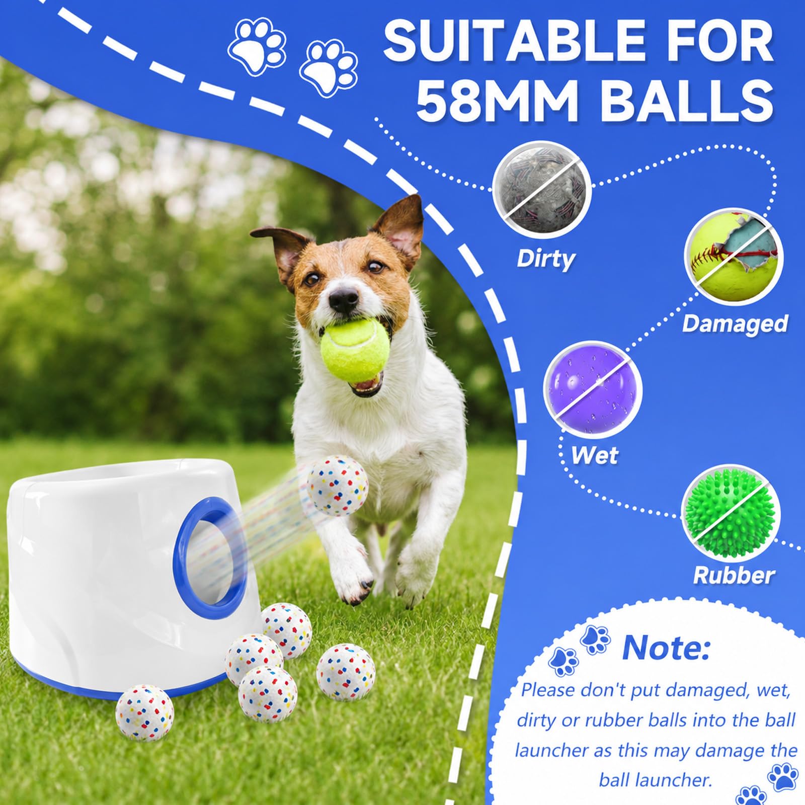 Lancia Palline per Cani, Spara Palline Automatico con 6 ETPU Palla, Giocattoli Interattivi per Cane di Piccola Taglia, Macchina Lanciapalle per Cani per Interni ed Esterni