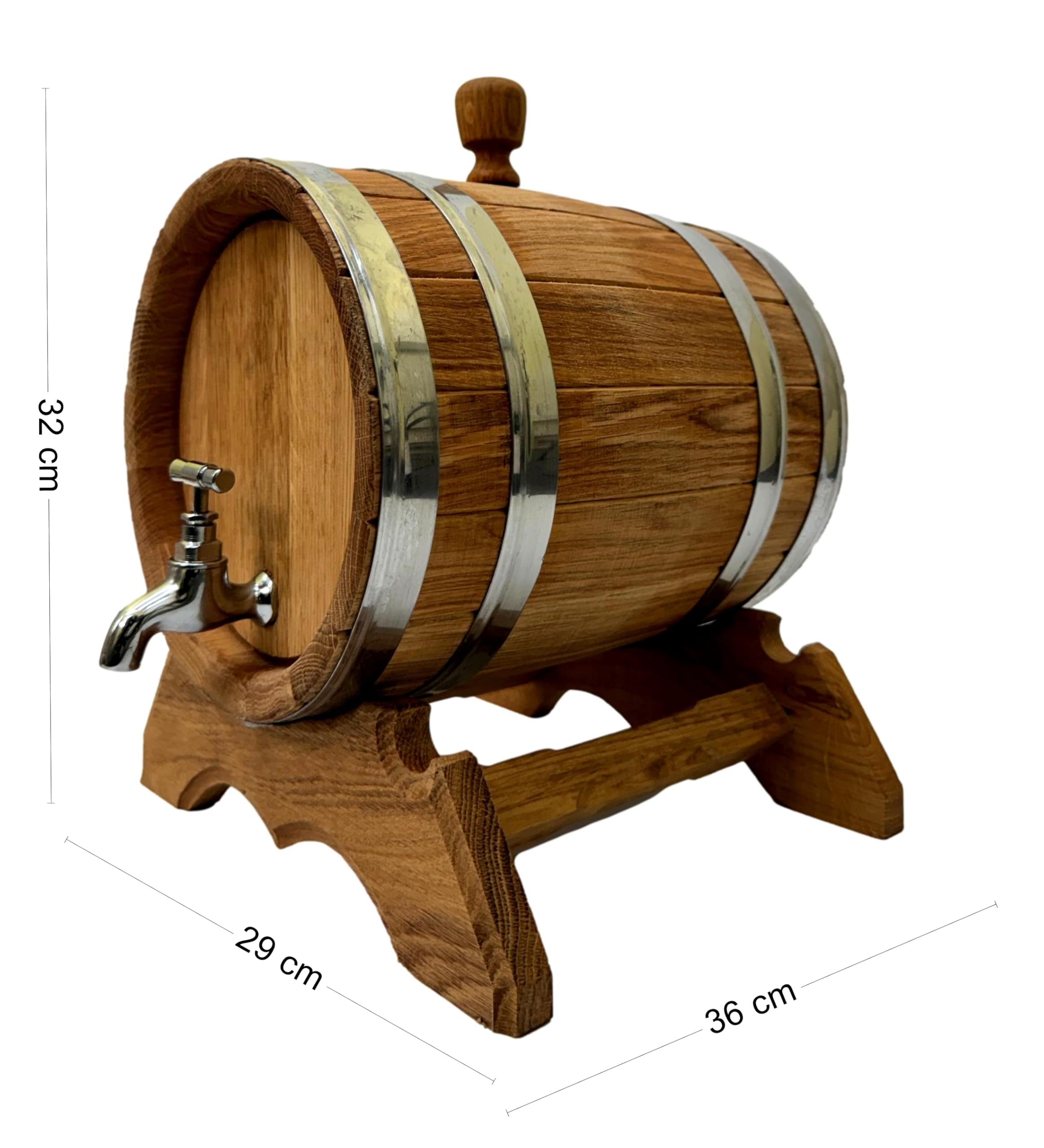 Wooden World - Barril de madera de roble con grifo sobre soporte - Barril para vino, whisky, brandy - 10 litros