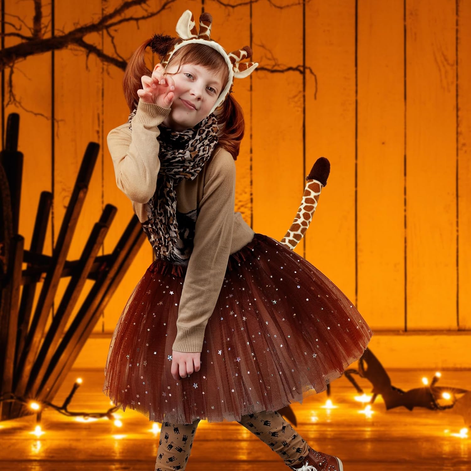 Newcotte 3 Pcs Halloween Costume Animal Tutu Ears Headband Tail Fancy Dress Costume Kit for Halloween Cosplay - Image 2