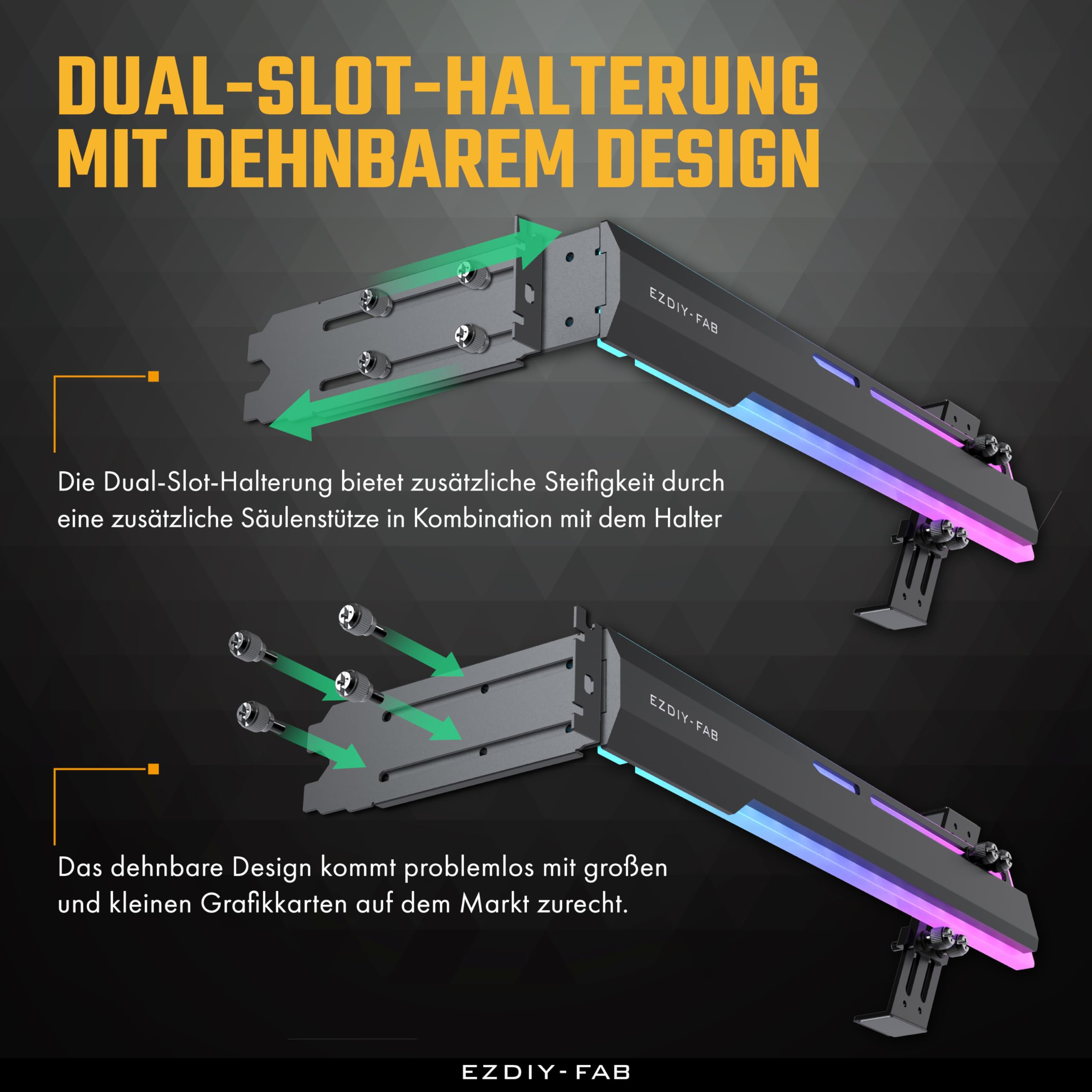 EZDIY-FAB 5V ARGB GPU Halter Halterung Grafikkarte GPU Unterstützung Videokartenhalter Halterung,Schanzbare Struktur,Grafikkartenhalterung Sag Holder/Holsterhalterung RX7990XTX, RTX4090,Schwarz-341