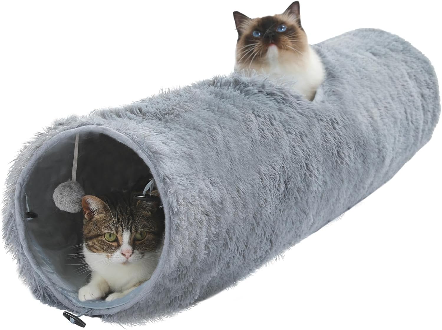 Large Cat Tunnel, 44.9 Inch Long Collapsible Cat Tube, 9.8 Inch Diameter, Foldable Fluffy Plush Cat Toy for Indoor Cats, Rabbits and Puppies, grey