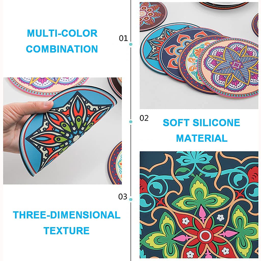 Décoration de Table, Sets de Table, Set de 4 Sets de Table Ronds en Silicone imperméables et résistants à la Chaleur, Style campagnard.