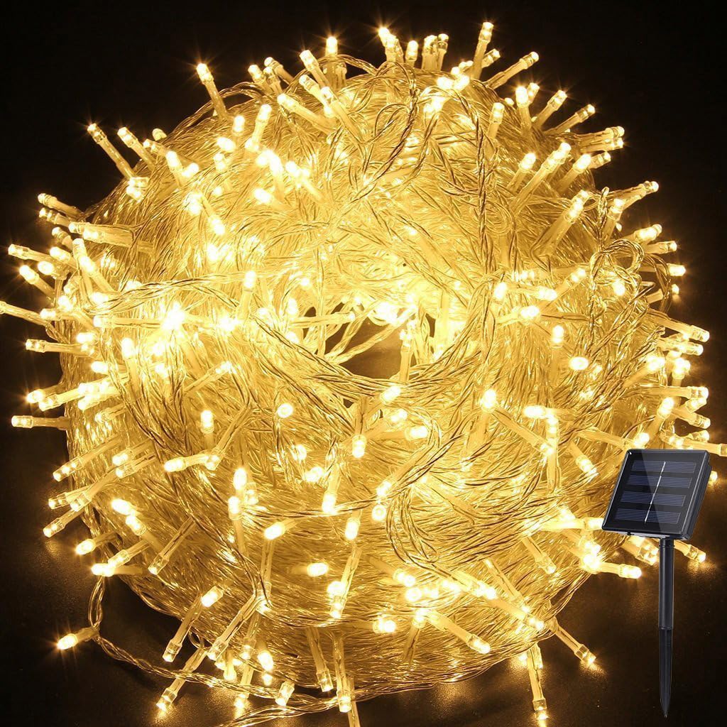 Solarne lampki bożonarodzeniowe, 52 m, 400 LED, zasilane energią słoneczną, 8 trybów, wodoodporne, solarne światła do ogrodu, na patio, podwórko, imprezę (ciepła biel)