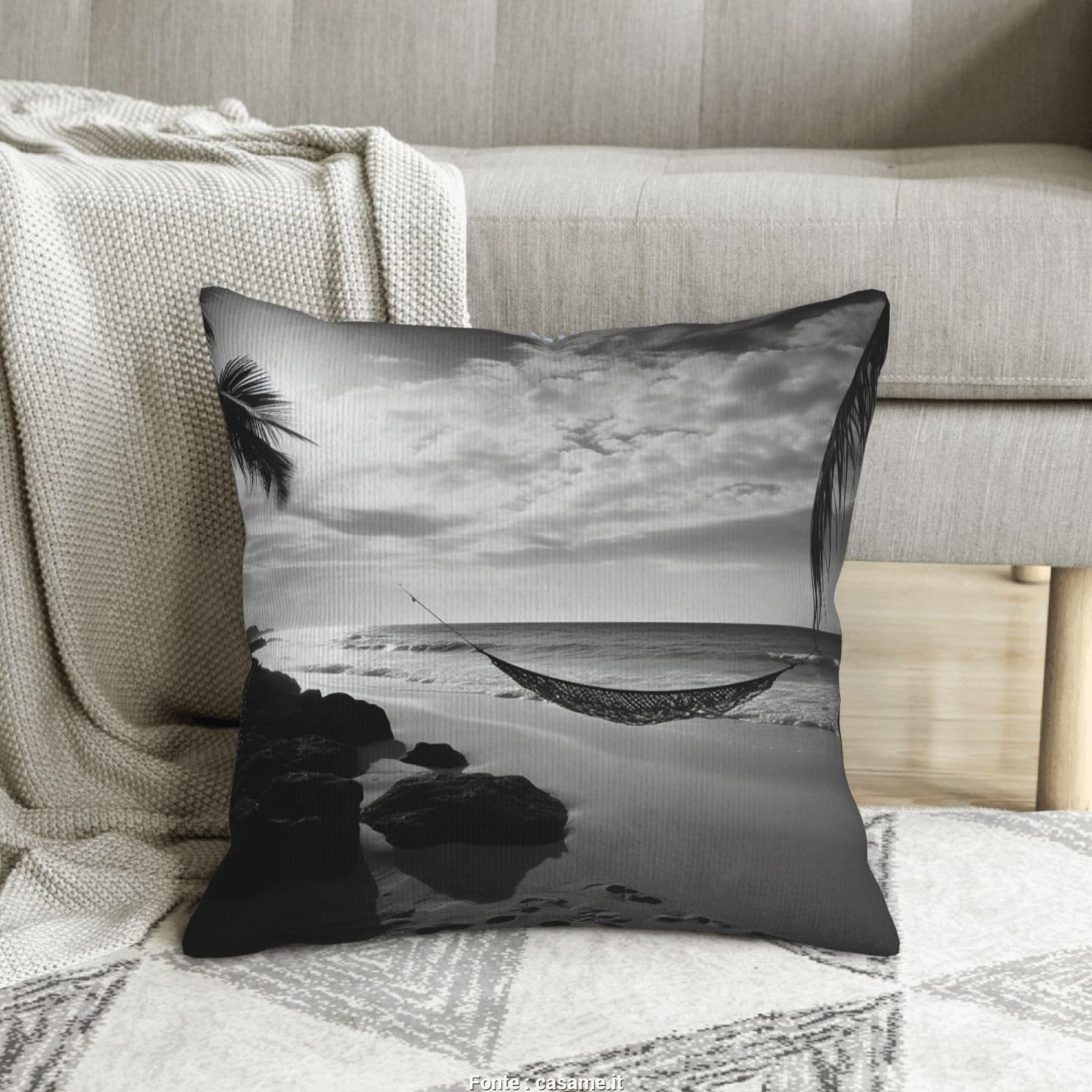 Housse de coussin en velours côtelé lot de 2 carrées noir et blanc 50x50 cm pour canapé