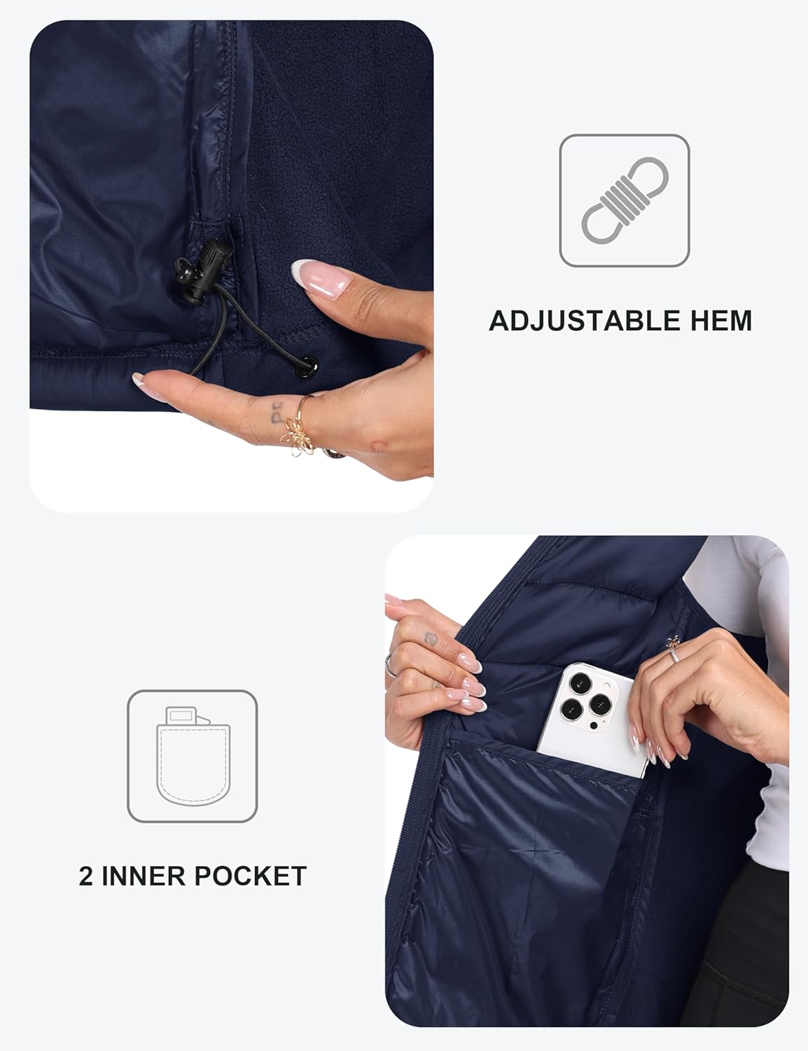 MoFiz Womens Puffer Softshell Vest Hooded Lightweight Insulated Hybrid Down Jacket Full Zip Running Vest - Image 5