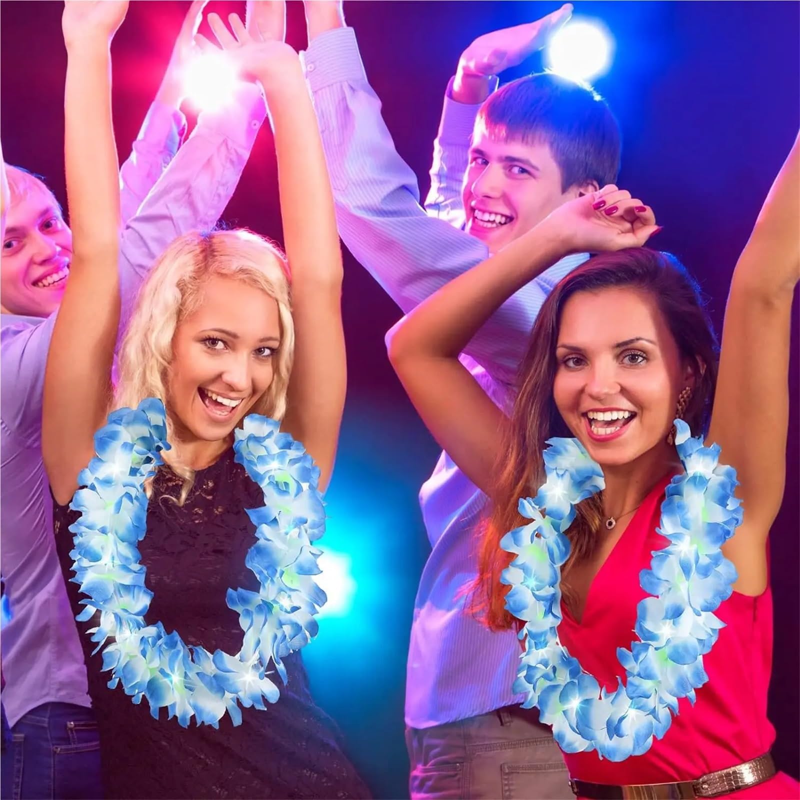 24 Stück Hawaiiketten for Frauen und Mädchen, blau, Leuchtend, leuchtende Blumenketten, Halskette, Kranz, Girlanden, Strand, Sommerparty Für Strandpartys,Zusammenkünfte