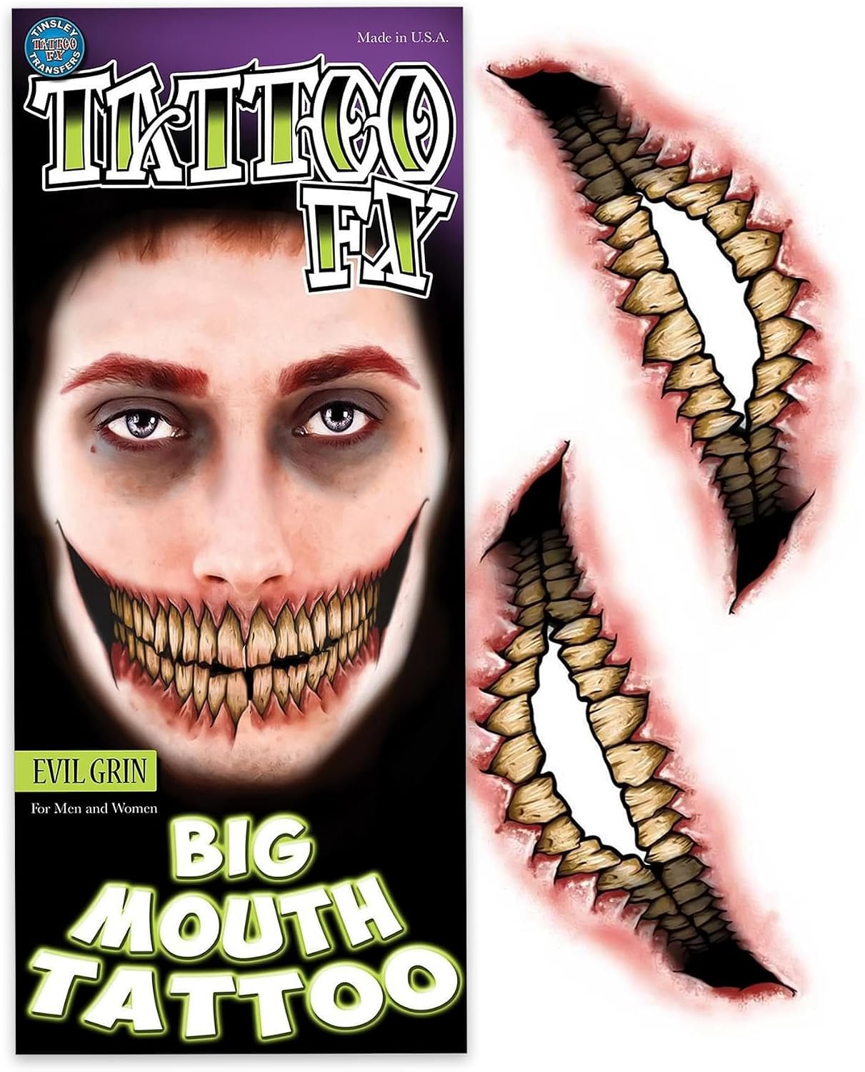 clearstone Tinsley Transfers MW-131277 Evil Grin Big Mouth Geçici (Dövme Transfer, Tek Beden