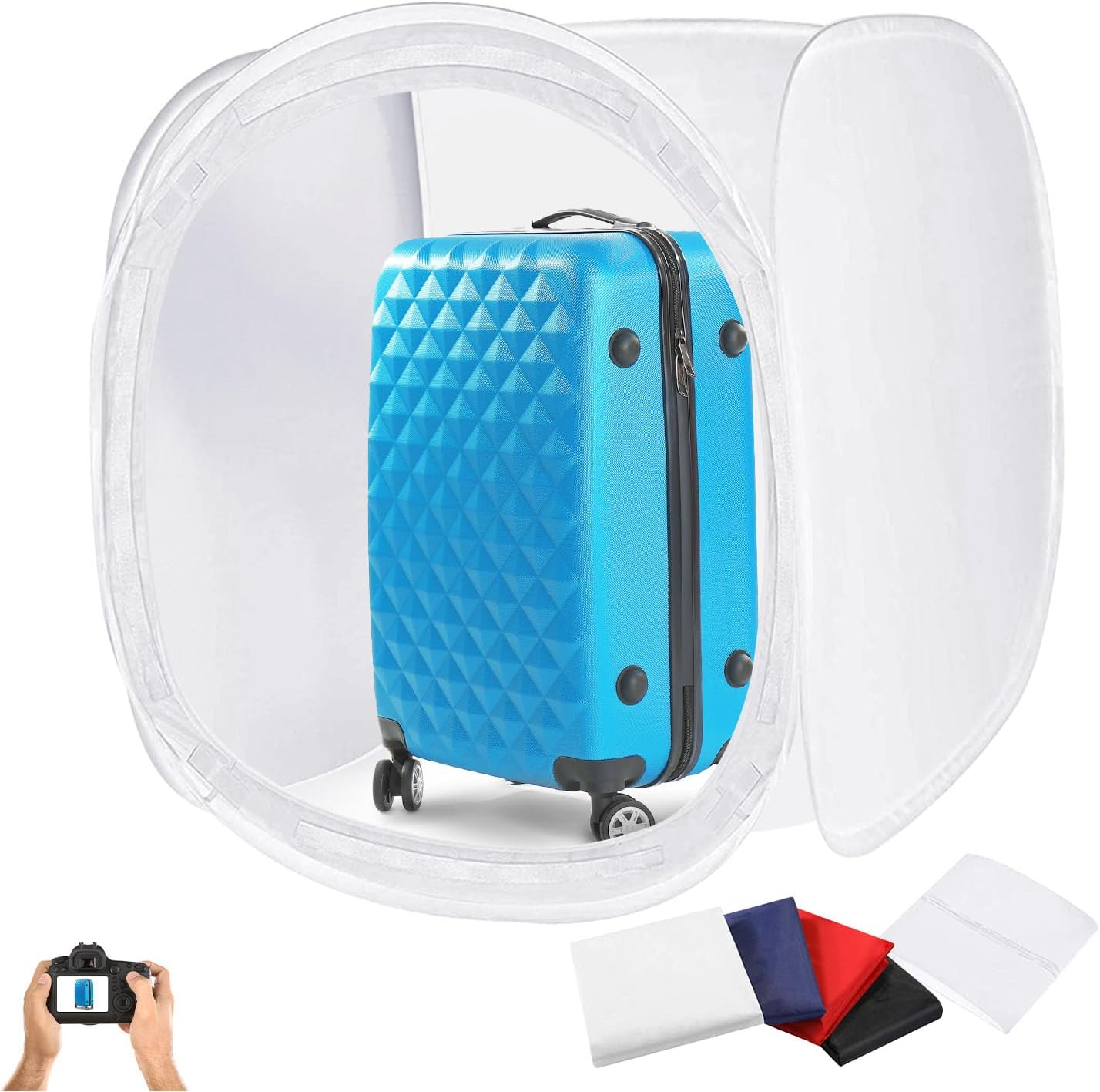 Julius Studio 50 x 50 inch (Super Large) Cubic White Cube Photo Shooting Tent, Pop Up Light Box, Photoshooting Box with 4 Color Backdrop Background, White Black Blue Red, Diffusion Soft Box, JSAG876