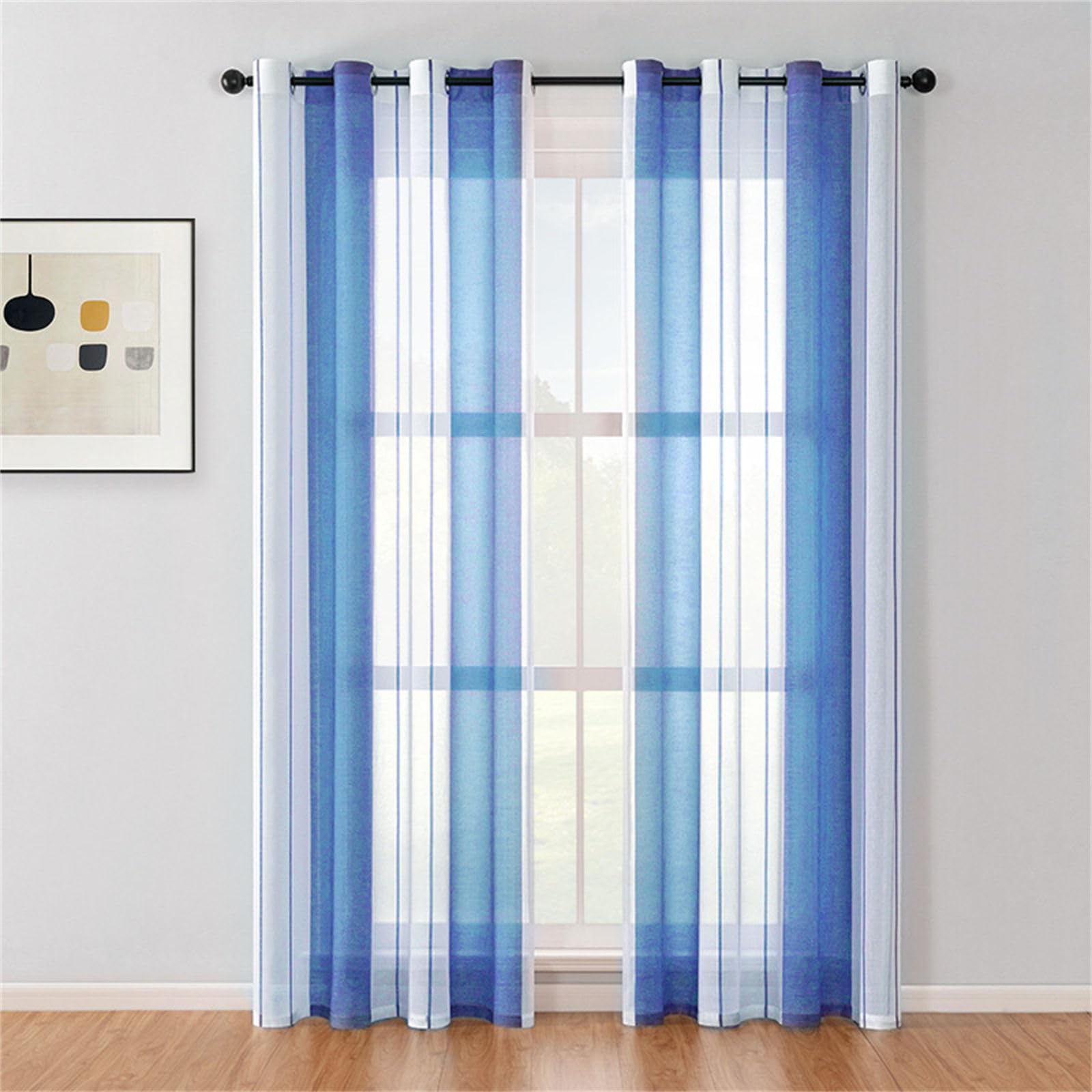 Odot Cortinas Ventanas Translucidas, Estilo Rayas Cortinas Salon Modernas Cortina Ventana Ojales 1 Pieza Cortinas Visillo Dormitorio para Decoracion Salón Comedor Cocina (Azul Oscuro,200x250cm)
