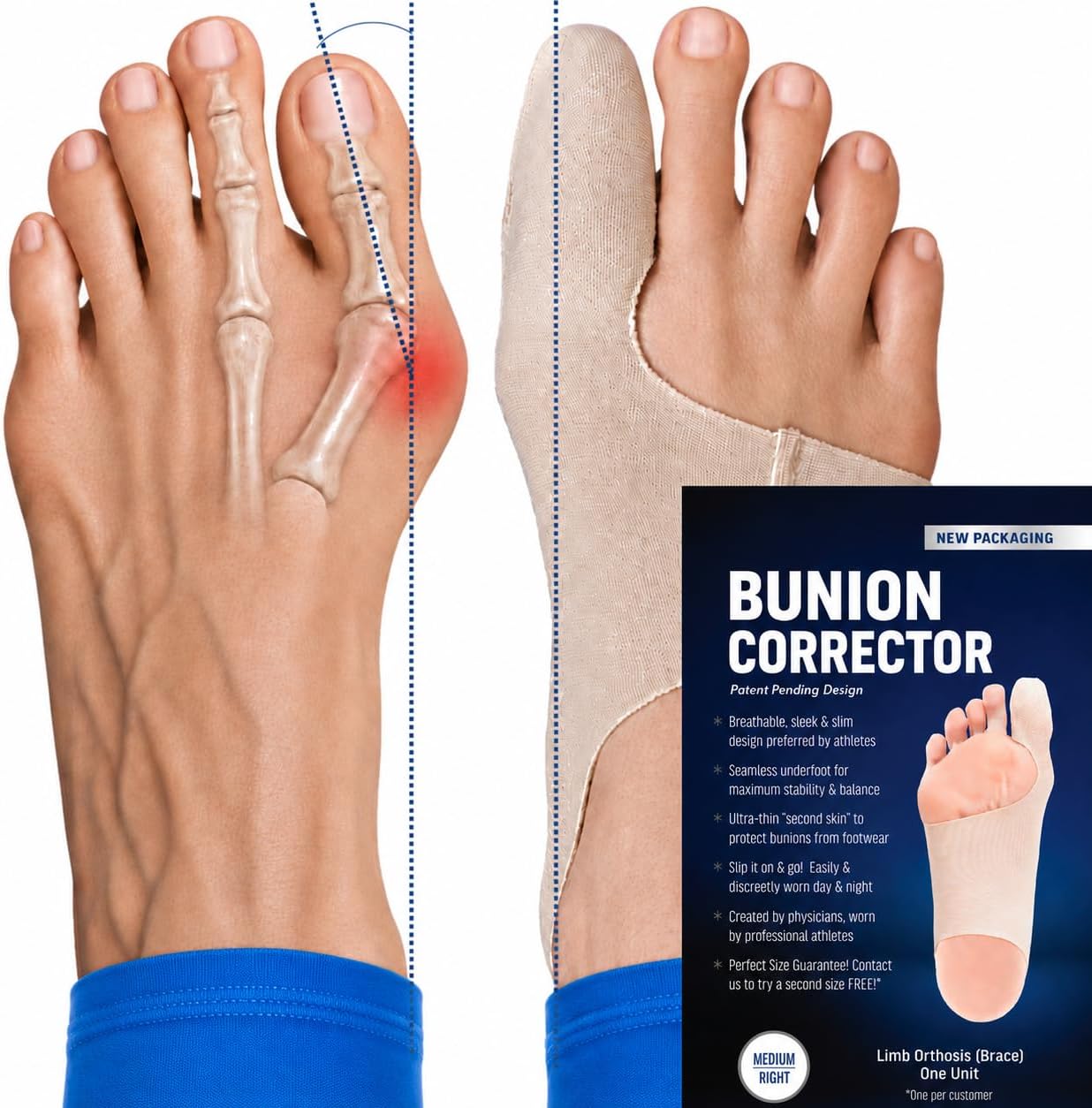 Bunion Bootie Corrector & Support Sleeve for Bunion & Hammer Toe Relief | Bunion Bootie Orthopedic Sock Bunion Splint | in Shoe Hallux Valgus Big Toe Straightener | Men Women Bunions | X-Small-Right