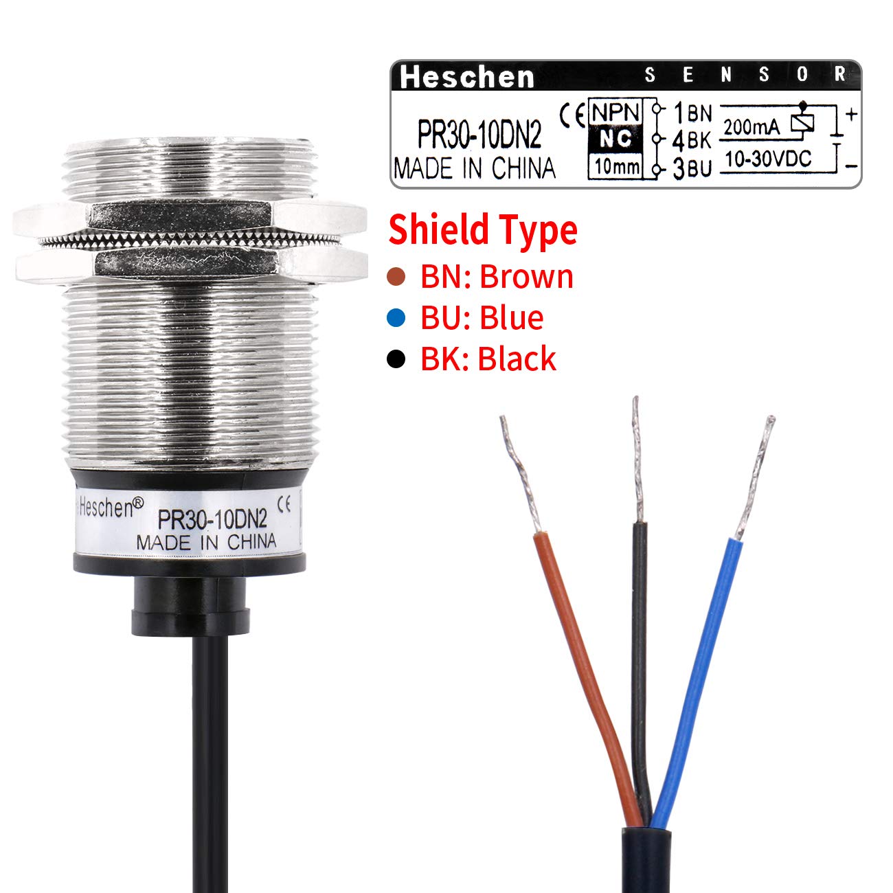 M30 Inductive Proximity Sensor PR30-10DC - 10mm Sensing, 12-24V DC 2-Wire, Normally Closed, IP67