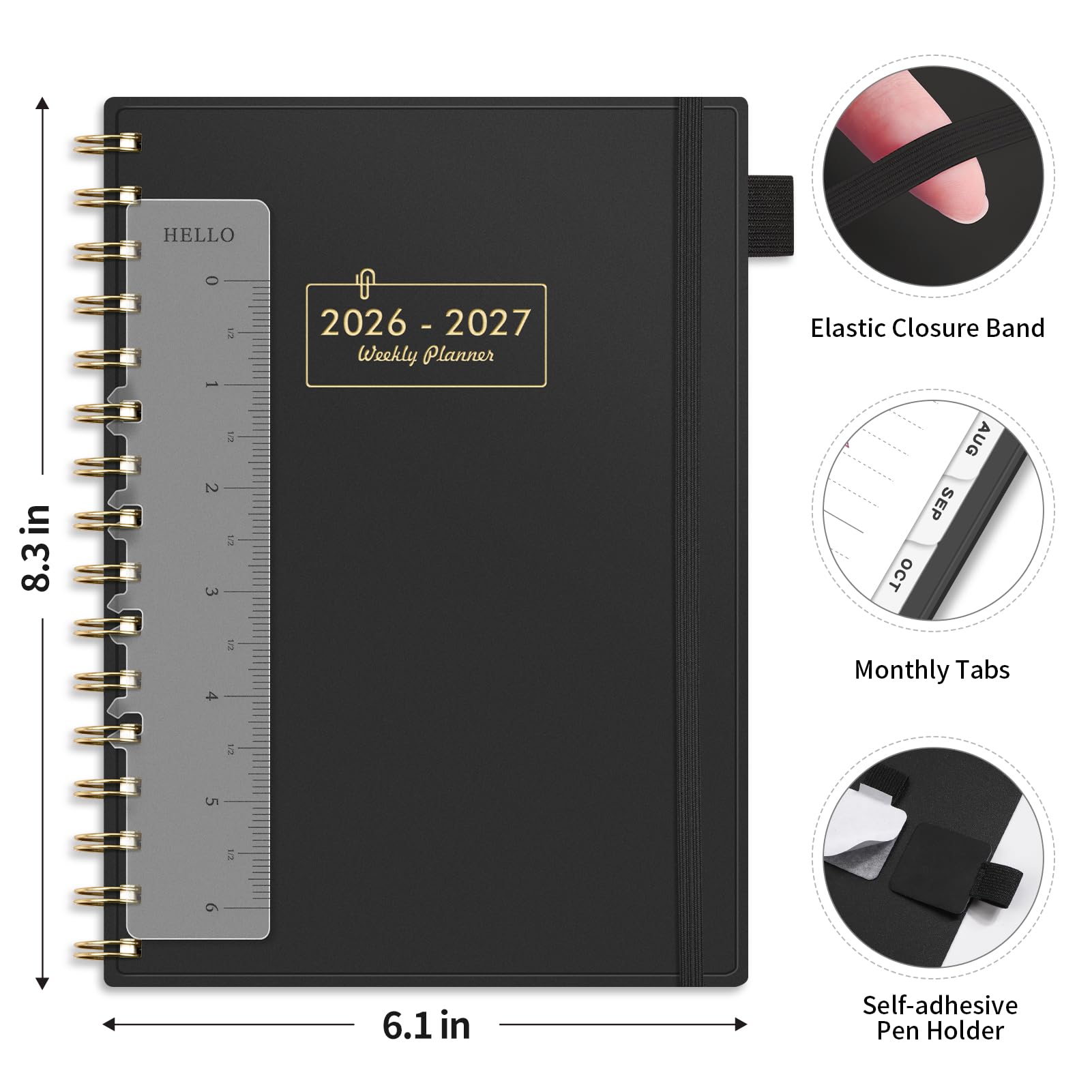 AHGXG Planer 2026, Juli 2026 – Juni 2027, Wochen- und Monatsplaner, 12 Monate, 15,2 x 21,3 cm, akademischer Jahreskalender mit monatlichen Registern, Tasche, ideal für Büro, Schule, Schwarz