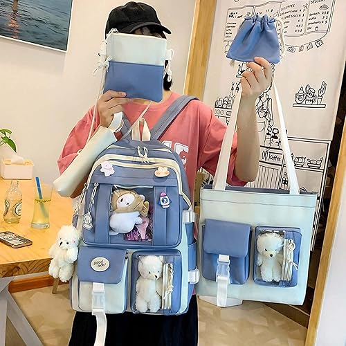 Miniatura 4 de Mochila Kawaii de 5 piezas, bolsa deportiva estética de 17 pulgadas con bonita mochila, bolsa de hombro, caja de lápices, bolsa de mano, bolsa