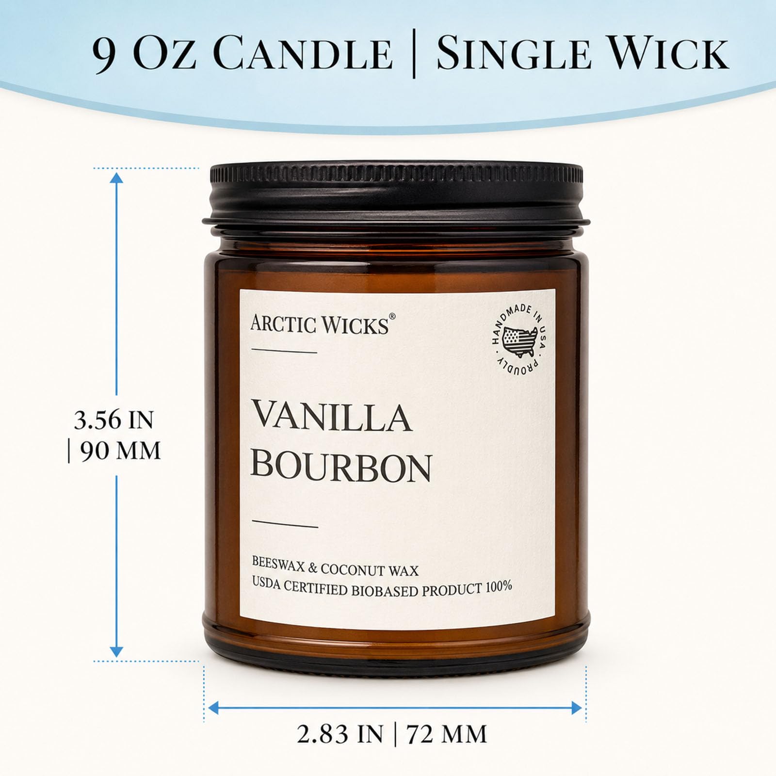 Vanilla Bourbon-Kerze, Arctic Wicks Kokosnuss- und Bienenwachskerzen, ungiftige Duftkerzen für Herbst, Winter, Urlaub, Geschenke für ihn, Whiskey-Bourbon, Vanille-Kerze, USDA-zertifiziert, biobasiert