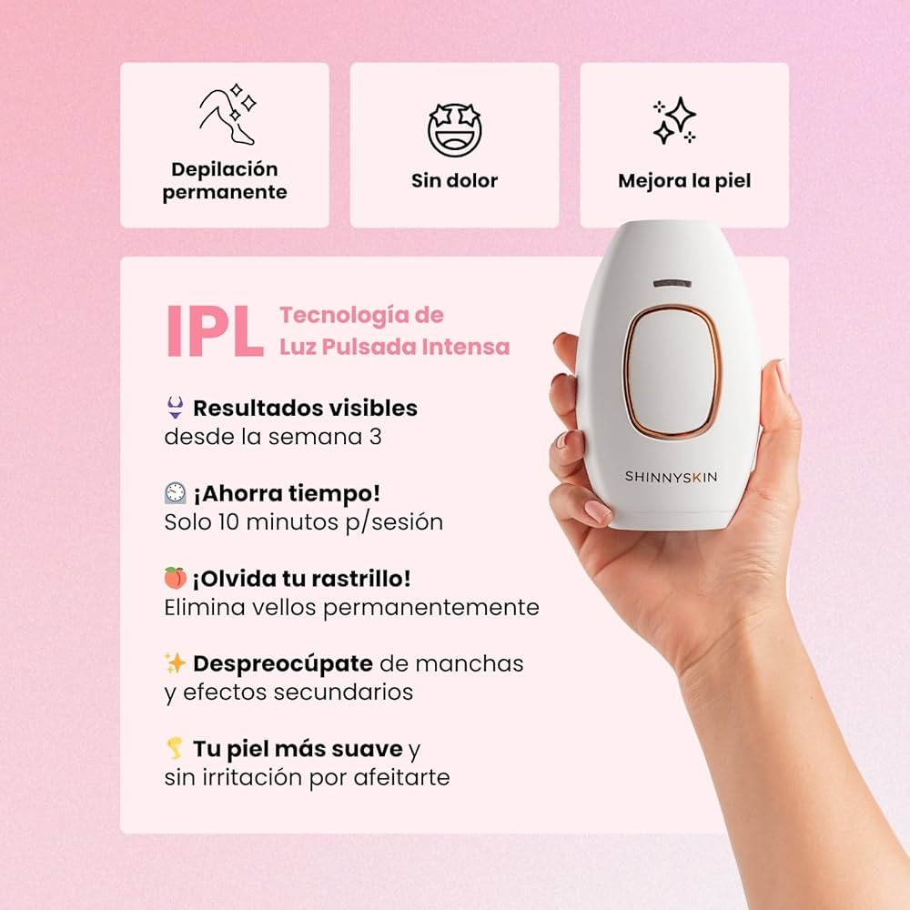 ShinnySkin - Depiladora Láser Profesional IPL para Todo el Cuerpo - Eliminación del Vello Sin Dolor - 5 Niveles de Intensidad - Resultados Notorios en Semanas - Blanca : Amazon.com.mx: Belleza
