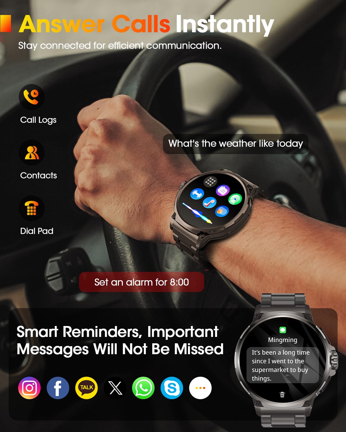 Smartwatch Uomo Militare con 1000mAh, 1,92" HD Smart Watch Orologio con Chiamate, 120+ Modalità Sportive, 5ATM, 24/7 Cardiofrequenzimetro, Sonno, Notifiche Messaggi, Fitness Tracker Android iOS Nero