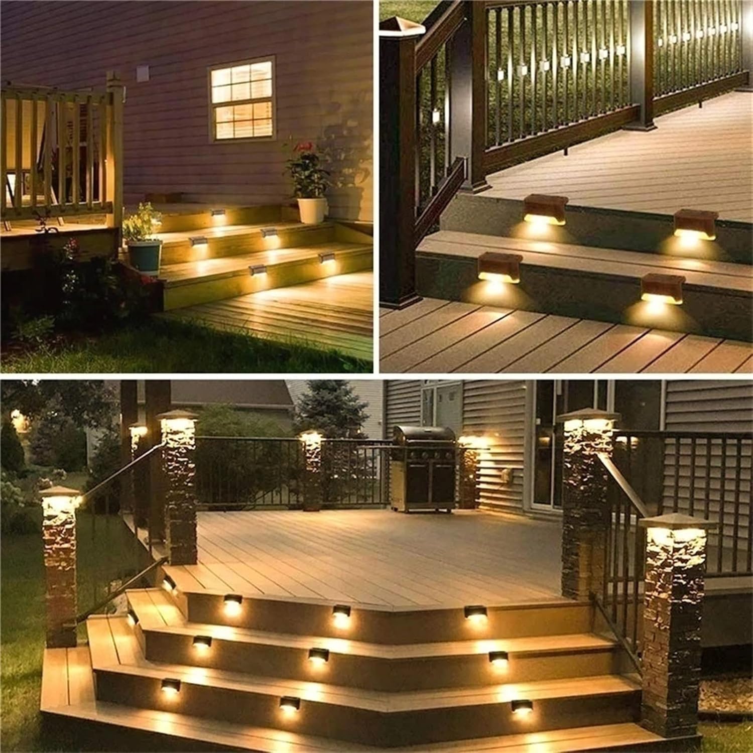 WFEI 12PCS LED Solar Lamp Path Stair Outdoor Waterproof Wall Light Garden Landscape Step Stair Deck Lights Fence Solar Light,Brown