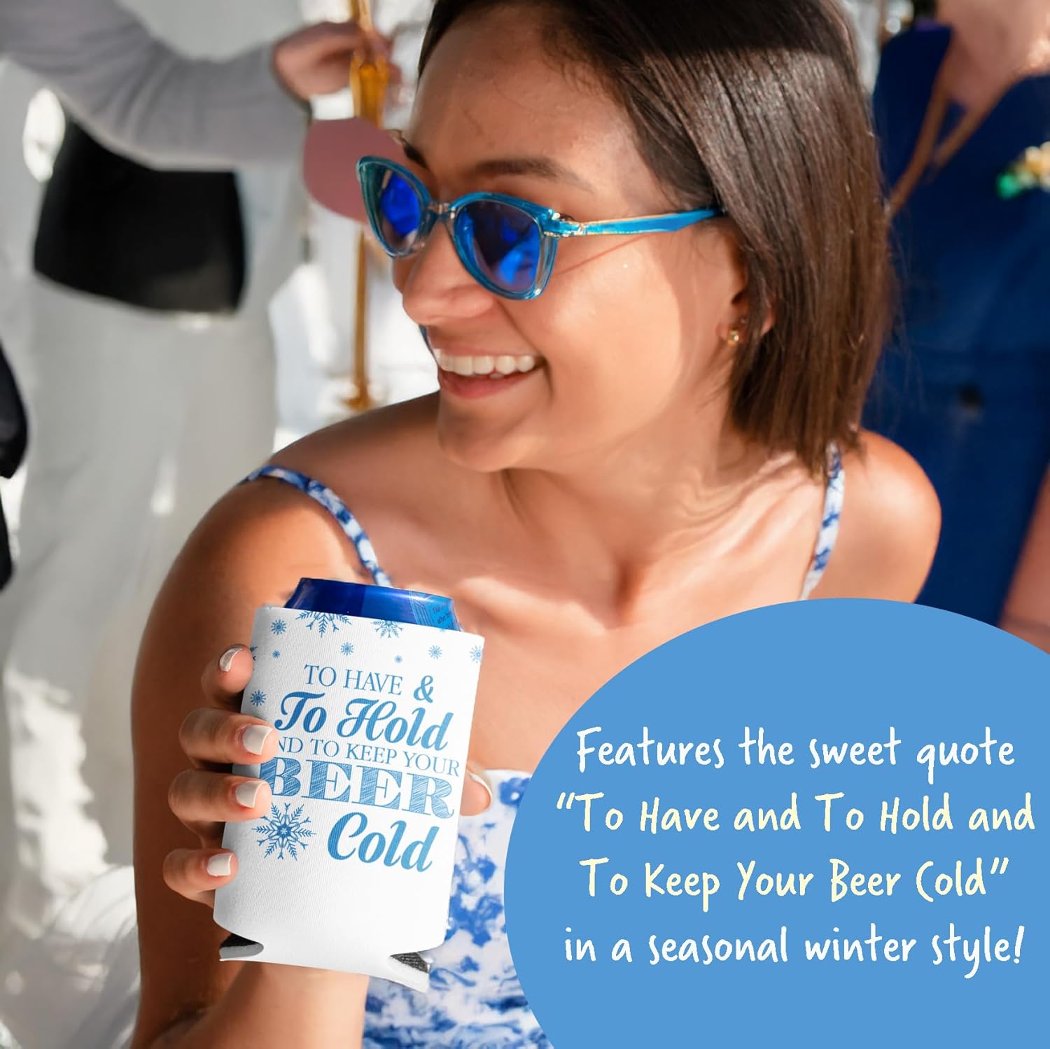 VictoryStore Custom Winter Wedding Can Coolers – To Have and To Hold – Set of 25 Personalized Drink Sleeves for 12–16 oz Cans & Bottles – Wedding Favors with Name & Date