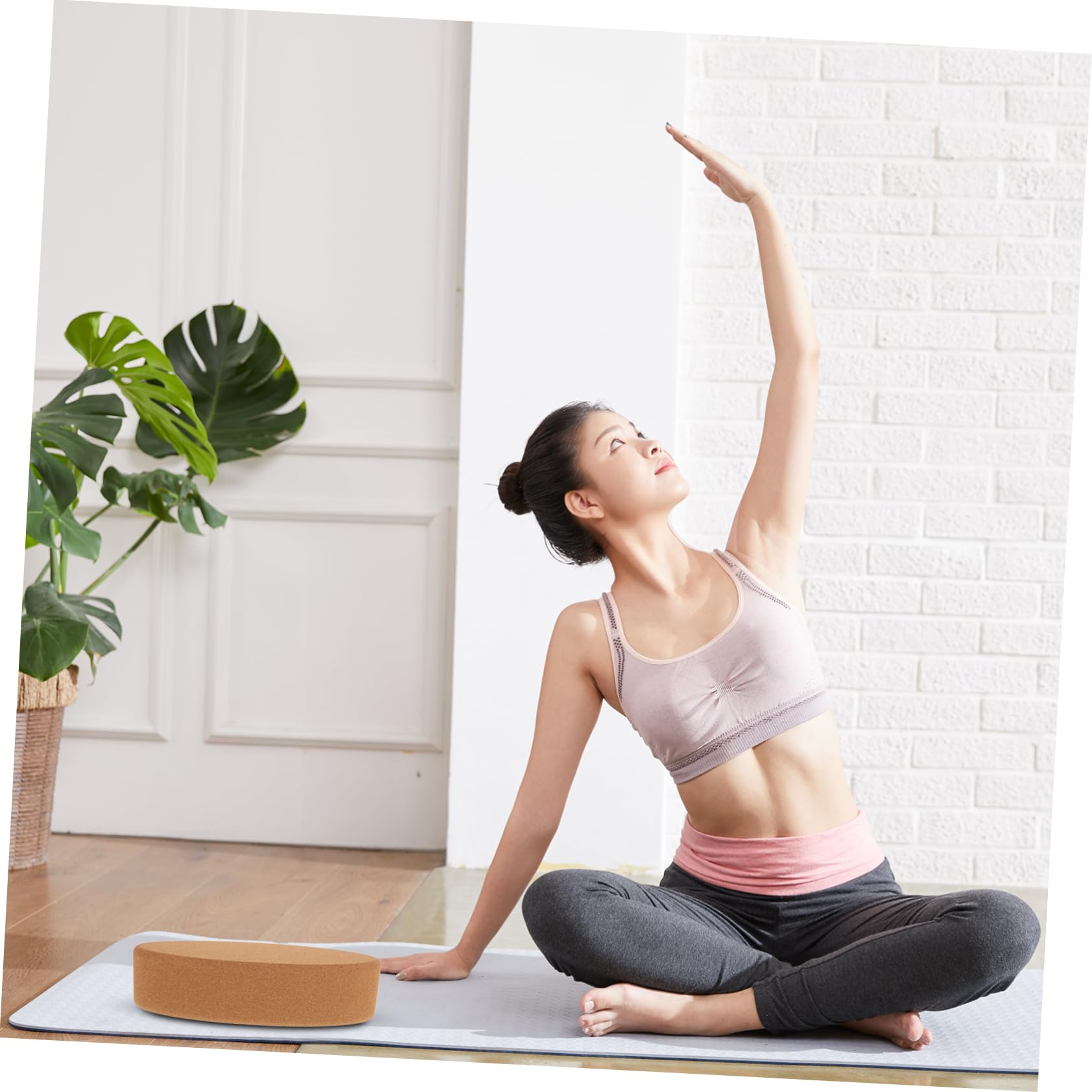 ibasenice Bloque de Yoga de Corcho Ovalado, Apoyo de Alta Densidad, Tacto Cómodo, Adecuado para Principiantes y Estiramientos de Piernas en Entrenamiento