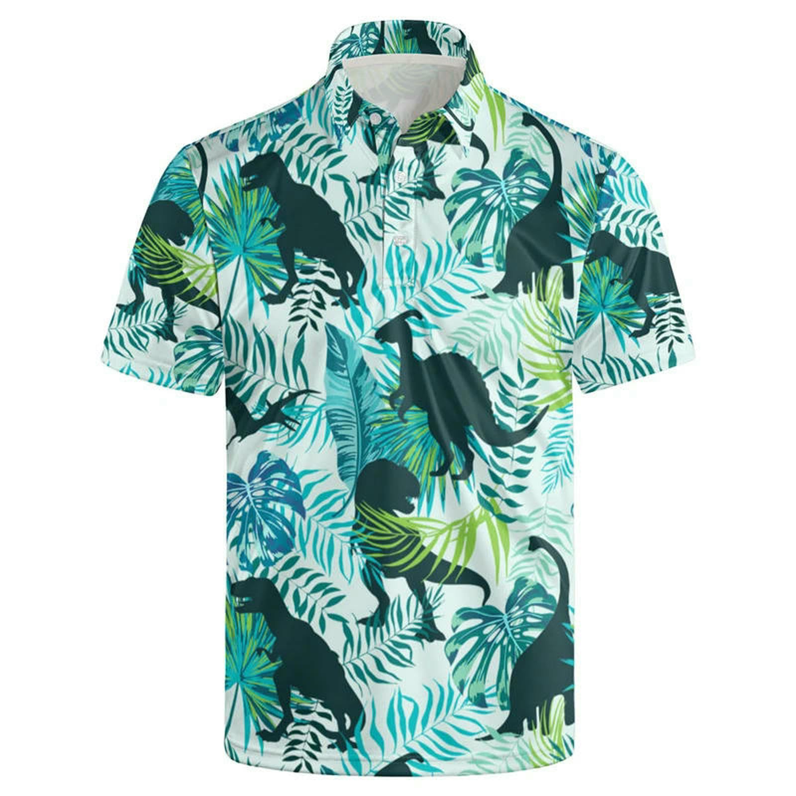 Męski T-shirt z nadrukiem 3D, koszulka męska na lato, tropikalne rośliny, grafika, krótkie rękawy, t-shirty, topy, casualowe guziki, revers, Tees-a--140 (9-10 t)