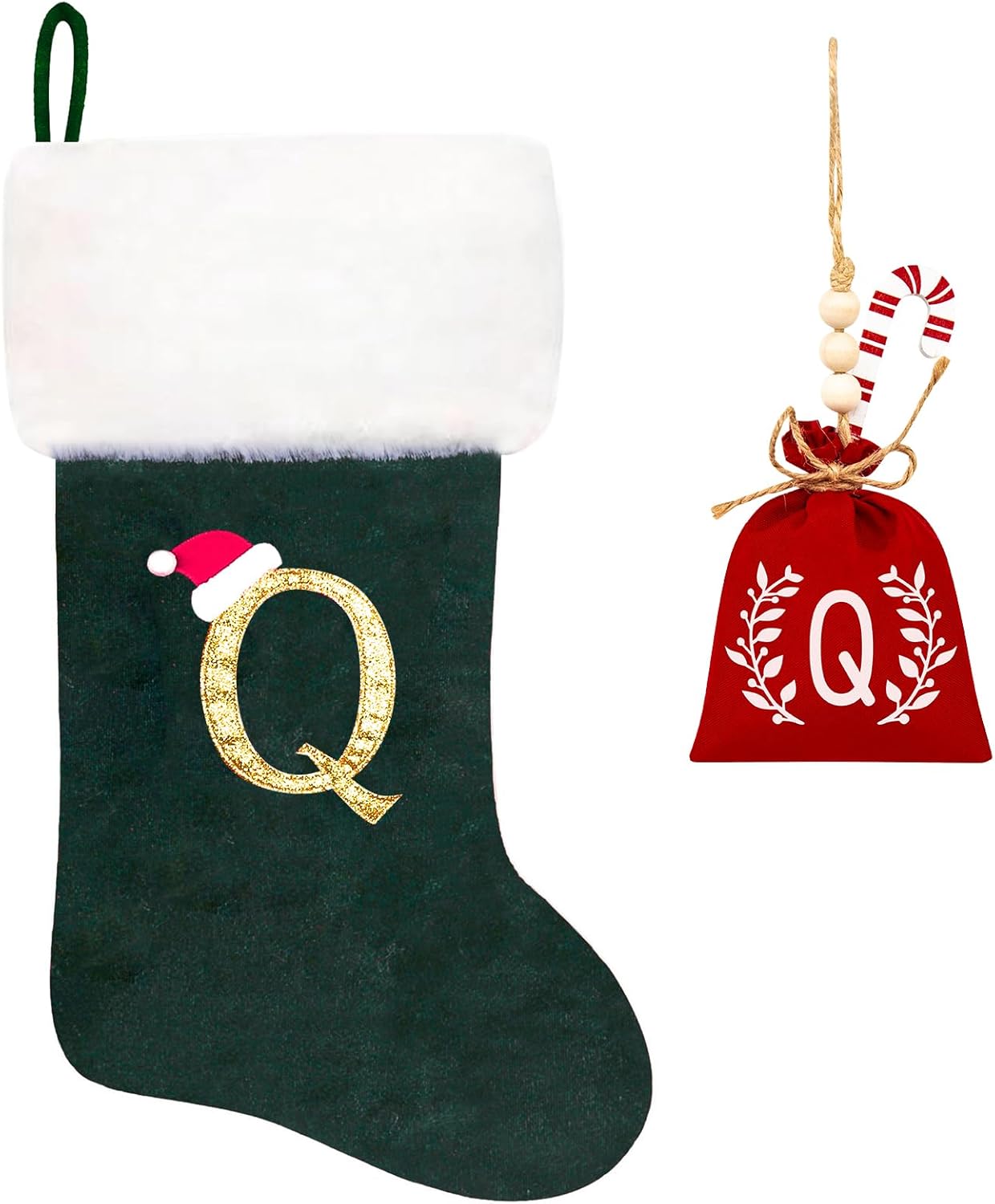 Eoocan 20 Inches Monogram Christmas Stockings Green Velvet