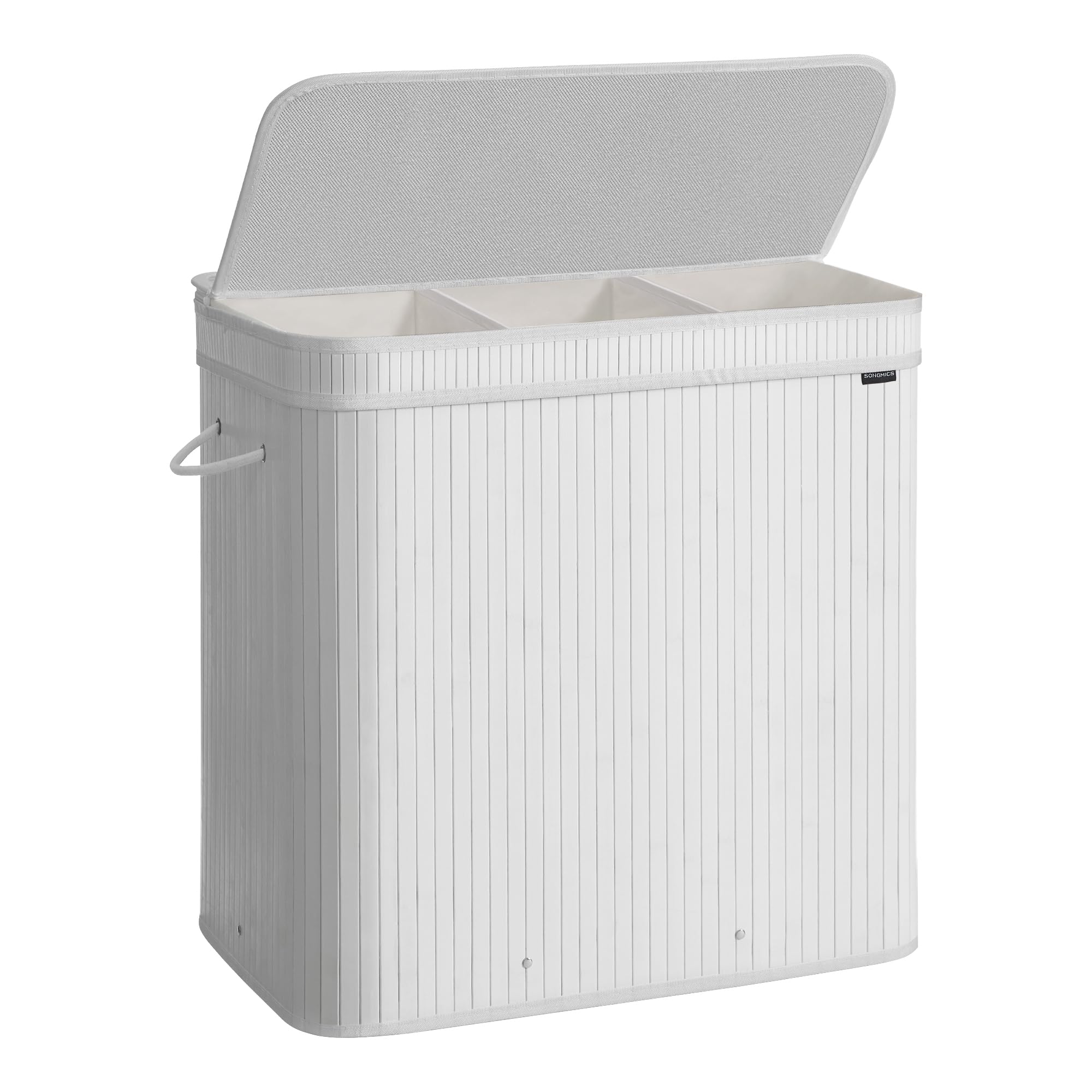 SONGMICS Laundry Hamper with Lid, Bamboo Laundry Basket, Removable Machine Washable Hamper Basket, with Handles, 150 L, for Laundry Room, Bedroom, Washroom, Cloud White LCB062W01