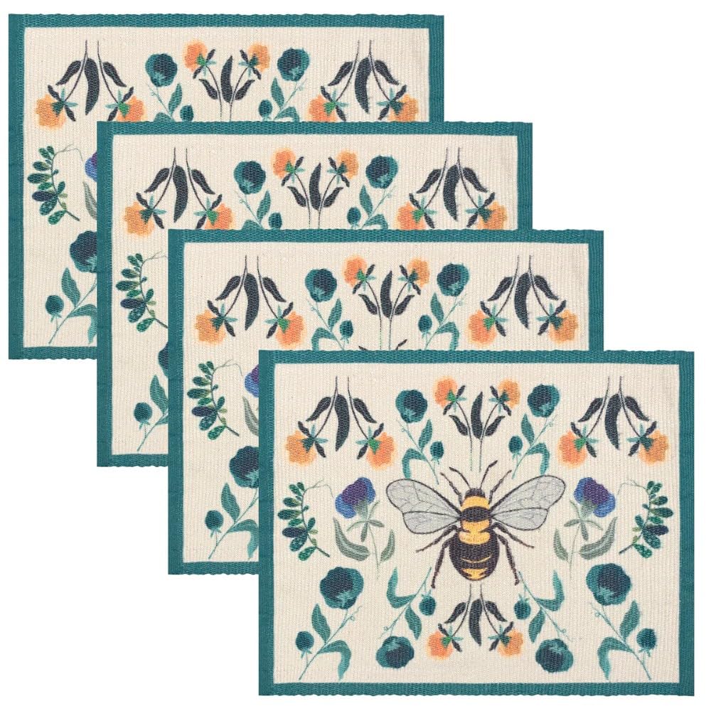 furn. Wylder Wild Garden Placemats – Washable Classic Country Floral Bumblebee Set of 4 Quick Drying Table Mats (Multicoloured - 46x36cm)