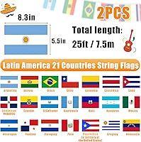 Vista 5 de Juego de 2 banderas de cadena de América Latina de 21 países, decoraciones del mes de la herencia hispana, banderas de bandera latina surtidas de 25