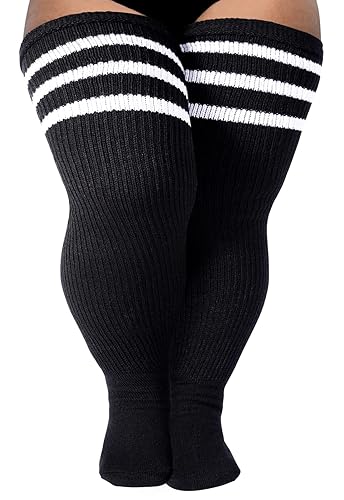 LOUSGUTA Plus Size Thigh High Socks for Thick Thighs- Extra Long Womens Cable Knitted Over Knee High Leg Warmer - One Size Plus - Black