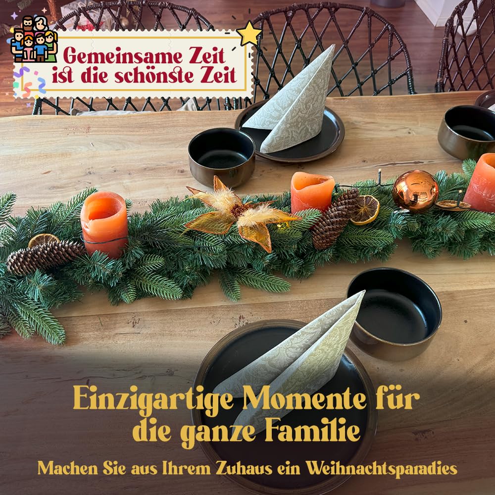 Weihnachtsgirlande künstlich 150 cm I Naturgetreue Nachbildung mit Spritzguss Elementen, Weihnachtsdekoration für Innen, Draußen + Eingangstür Halterung I ohne Deko (Grün, 270 cm)