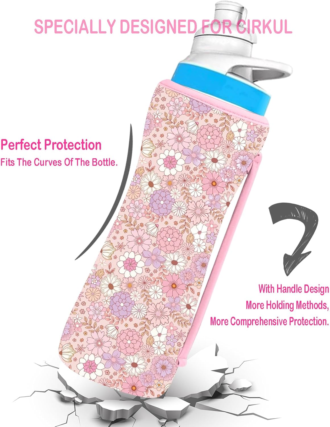 32oz Cute Printed Sleeve Compatible With Cirkul Water Bottle For Plastic And Stainless Steel Bottles 32oz Neoprene Sweat-Wicking Material Insulated Cover Designed With Handles（Spring Vibes）