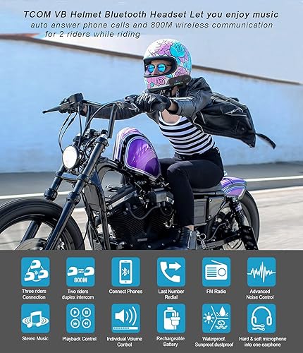 Miniatura 2 de FreedConn TCOM VB - Auriculares Bluetooth para motocicleta sistemas de comunicación de casco de 2 vías 800M casco intercomunicador Bluetooth