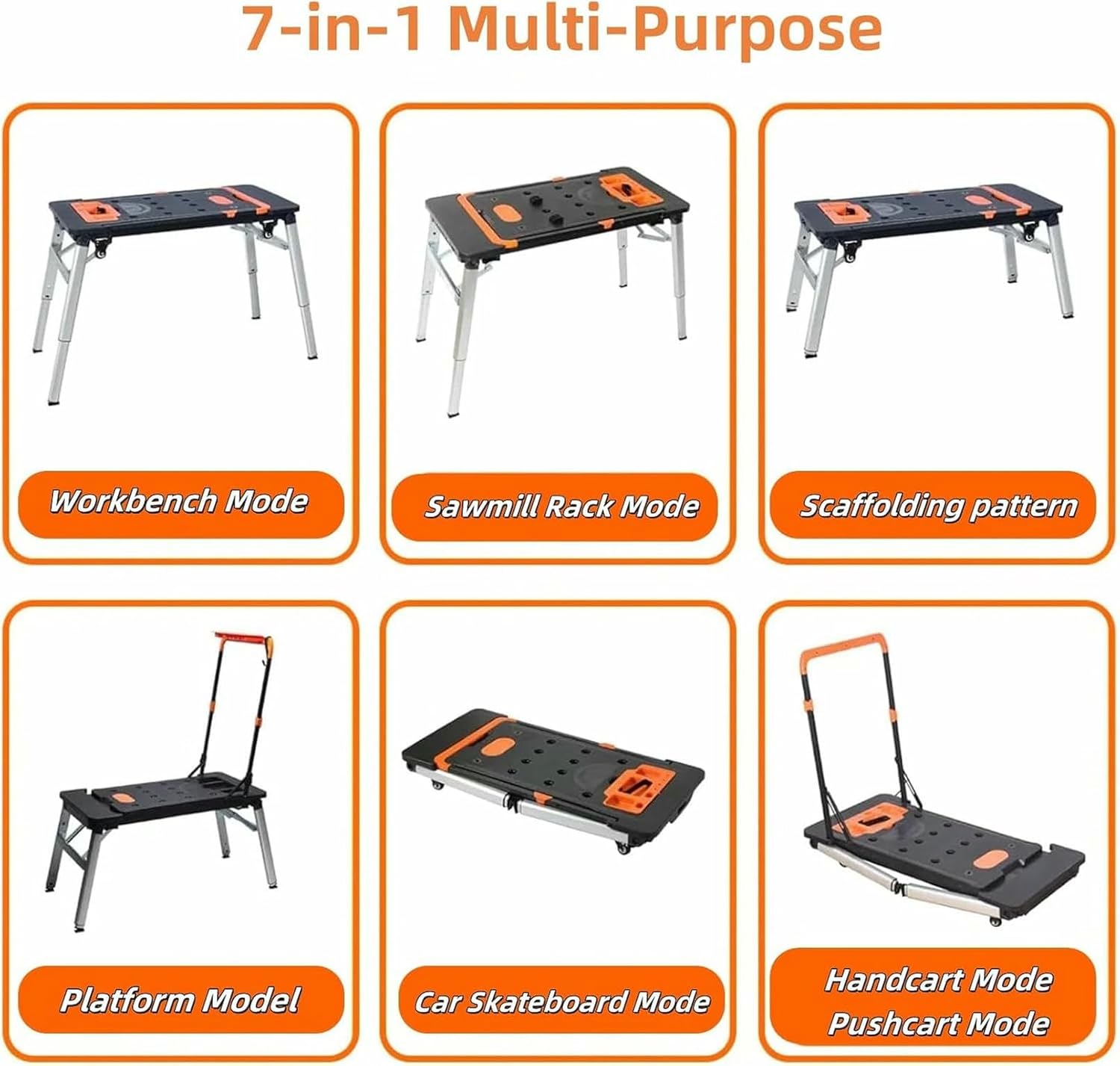 Folding Heavy Duty Workbench as Work Bench, Folding Work Table & Sawhorse, Platform for Warehouse Garage, Portable Workbench