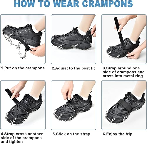 Miniatura 4 de ELUTENG Crampons - Tacos de hielo para zapatos y botas, 24 picos de acero inoxidable, protección segura, agarre de tracción de nieve, botas con