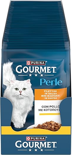 Purina Gourmet Perle Filettini in Salsa Cibo Umido per Gatti con Pollo,...