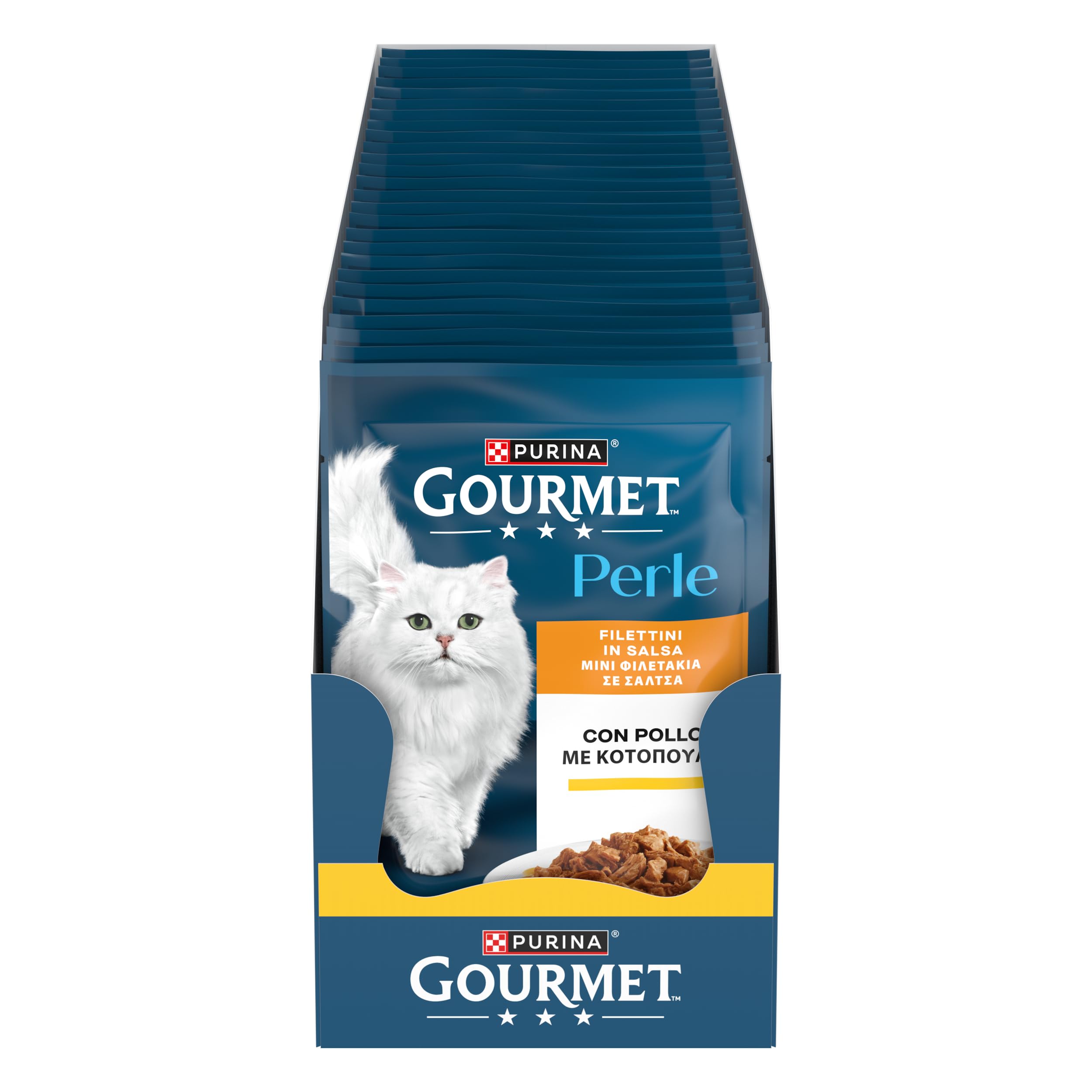 Purina Gourmet Perle Filettini in Salsa Cibo Umido per Gatti con Pollo, 26 Buste da 85g