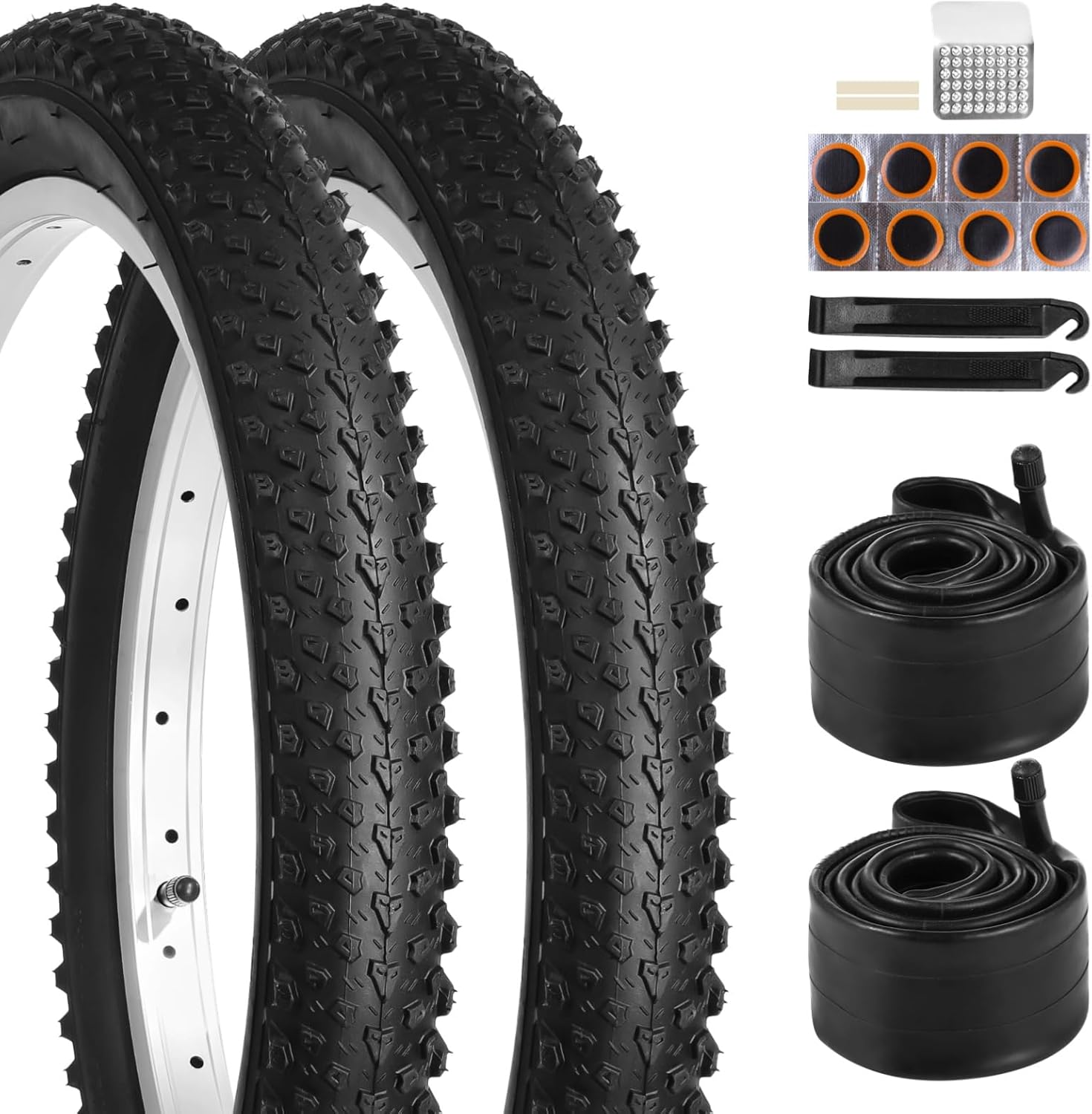 yeesport 2 Pack 18" Bike Tires 18 x 2.125/57-355 and 18 Bike Tubes Schrader Valve & Repair Kit, Shock Absorption Bicycle Tires &18x1.95 18x2.0 18x2.1 18x2.125 18x2.15 Bicycle Tubes Fit Most Kids Bikes