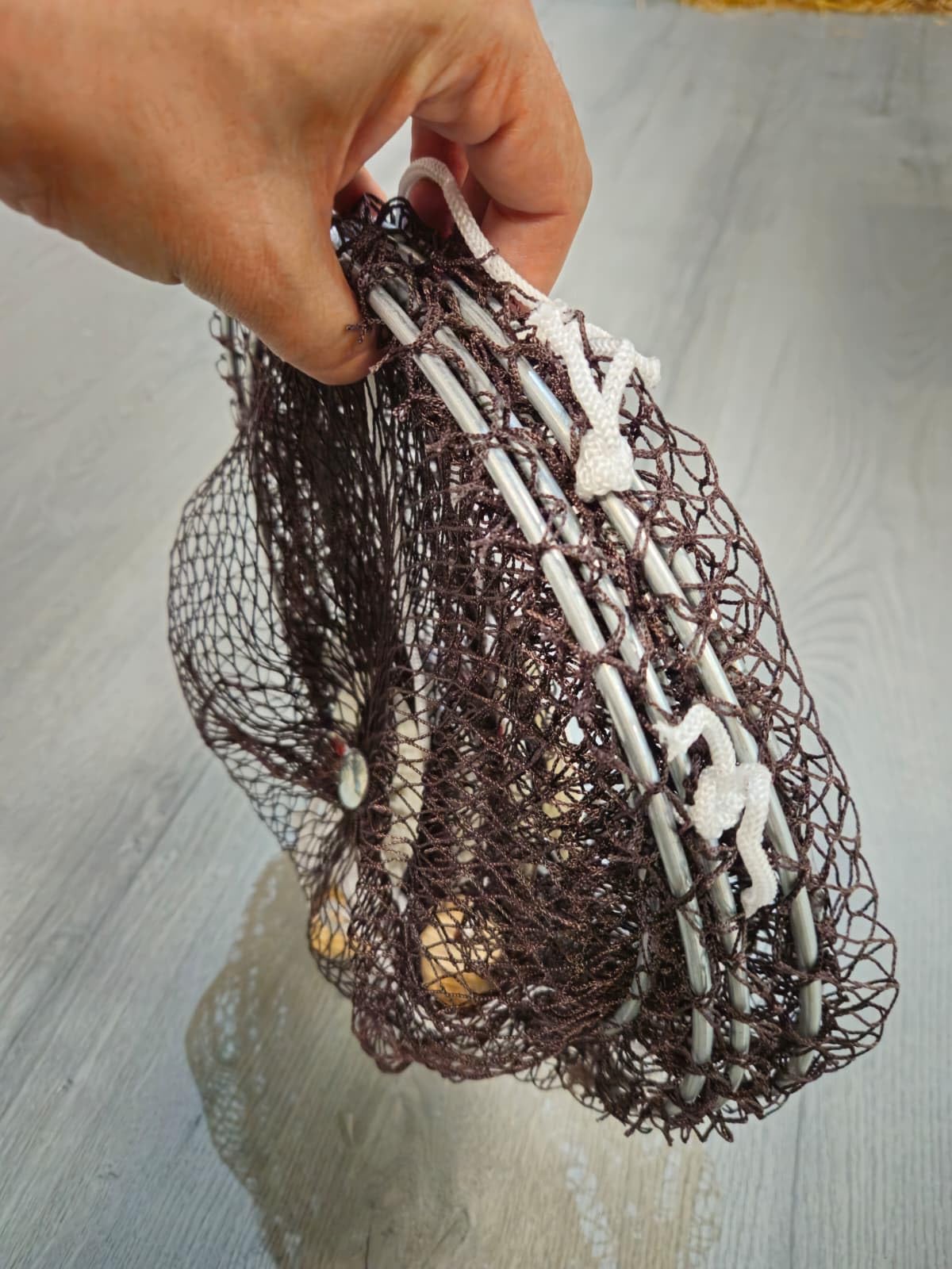 Pack de 4 Reteles Evia de Nylon para Pesca de Cangrejos 30 cm Diámetro | Malla Rojiza 5 mm | Estructura de Acero Cuerda + Corcho + Imperdible y Plomo