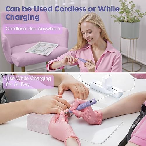 Miniatura 4 de Lima de uñas eléctrica, kit de taladro de uñas con lámpara de uñas, lima de uñas inalámbrica para uñas de gel acrílico, herramienta profesional de