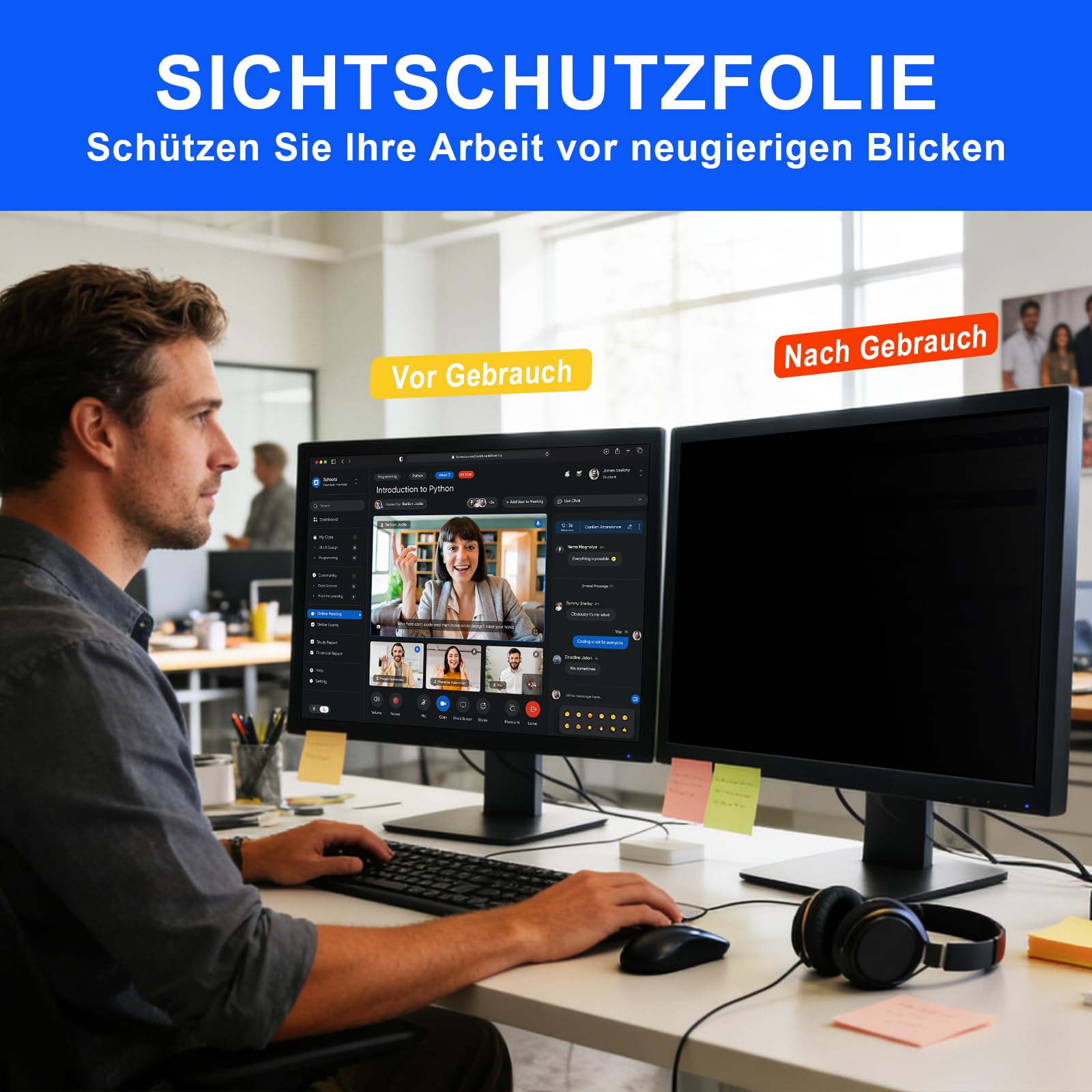 27 zoll blickschutzfolie für 16:9 Seitenverhältnis,Blaulichtschutz, Blendschutz, beidseitig verwendbar,27 Zoll Abnehmbarer Schwarzer Abdunkelungs-Antispy-Sichtschutzfilter für Desktop