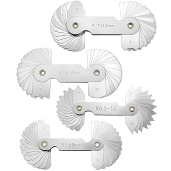 QWORK 4 Pack Radius Gauge Set, Precision Stainless Steel Measurement Tool for Convex & Concave Surfaces, R0.3-1.5mm/ R1-6.5mm/ R7-14.5mm/ R15-25mm