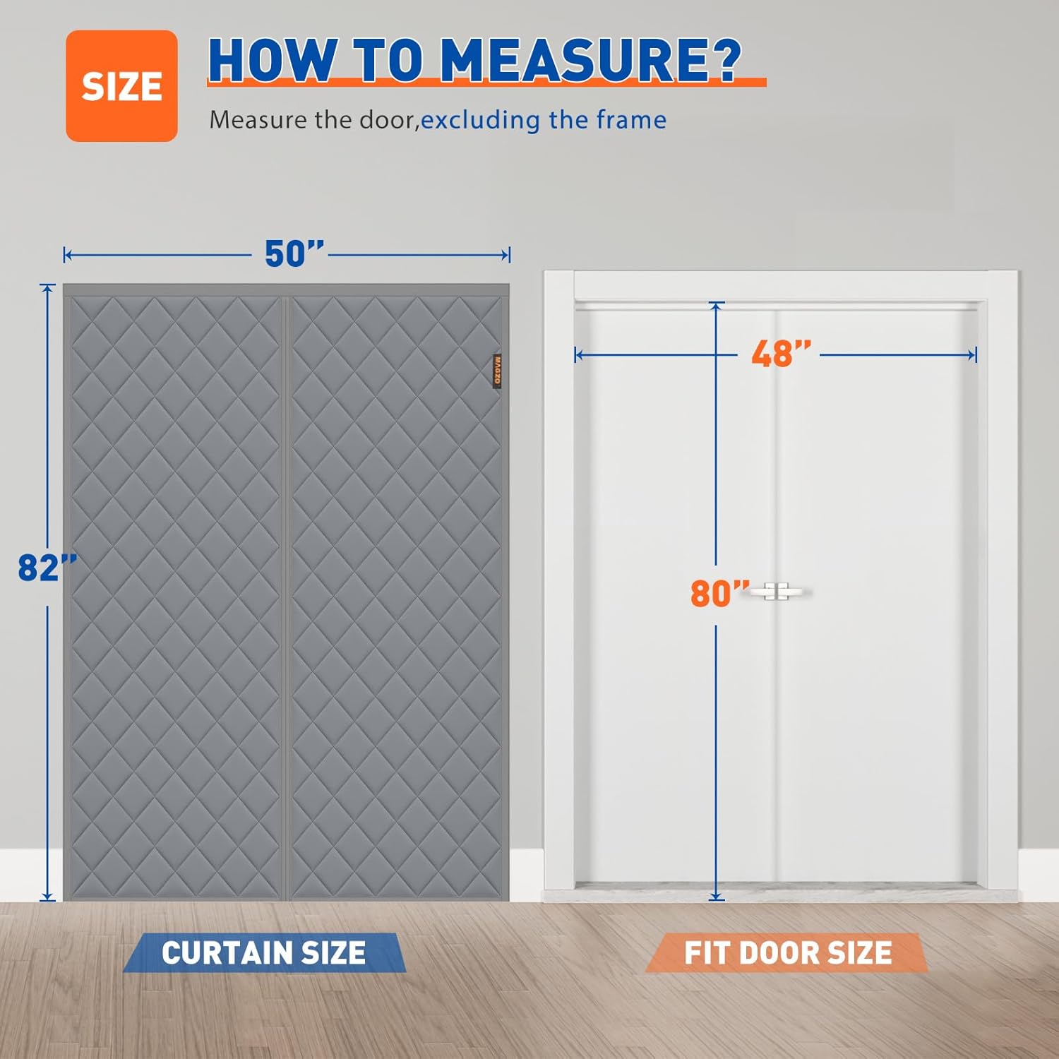 MAGZO Magnetic Thermal Insulated Door Curtain Fits Door Size 48" x 80", Oxford Cloth Strong Magnets Winter Entrance Insulation, Thicken Cotton Doorway Cover for Sliding Entrance, Gray