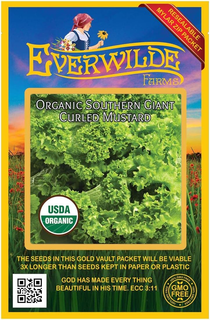 Everwilde Farms - 1/4 Lb Organic Southern Giant Curled Mustard Seeds - Gold Vault