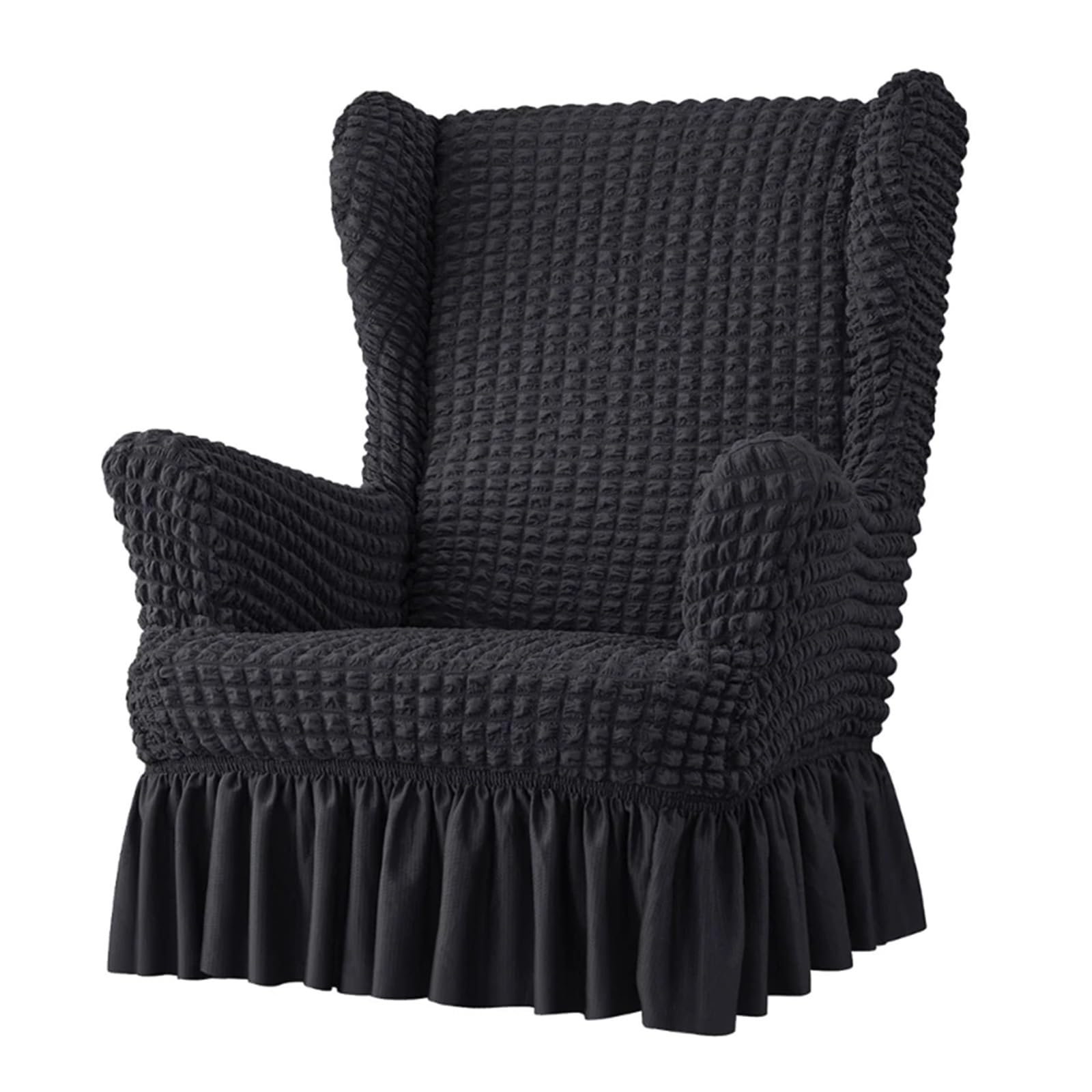 GCYEIDMA Wing Chair Slipcover Stretches Wingbacks Chair Slipcover, Wing Covers with Skirt Soft Back with Arm with Elastic Bottom(Black)