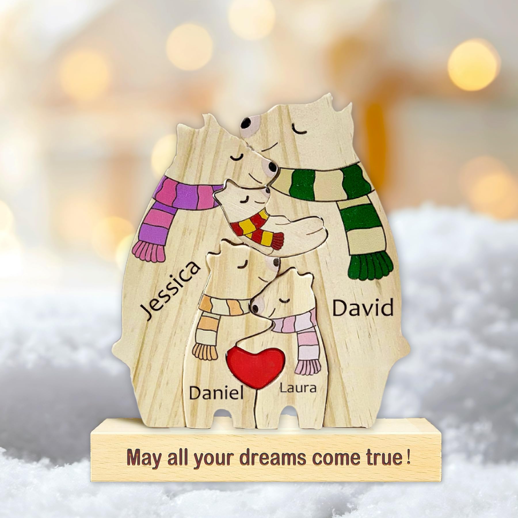 Personalized Wooden Bear Puzzle with 2-8 Family Name, Custom Name Wooden Bear Family Puzzle, for Mother's Day, Father's Day, Christmas, House Warming Gifts, Birthdays Anniversary (F)