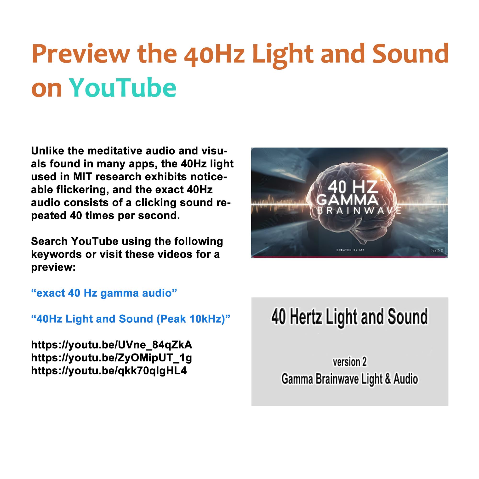 Appareil de luminothérapie gamma de poche, LED vacillante, audio 40 Hz, luminosité réglable