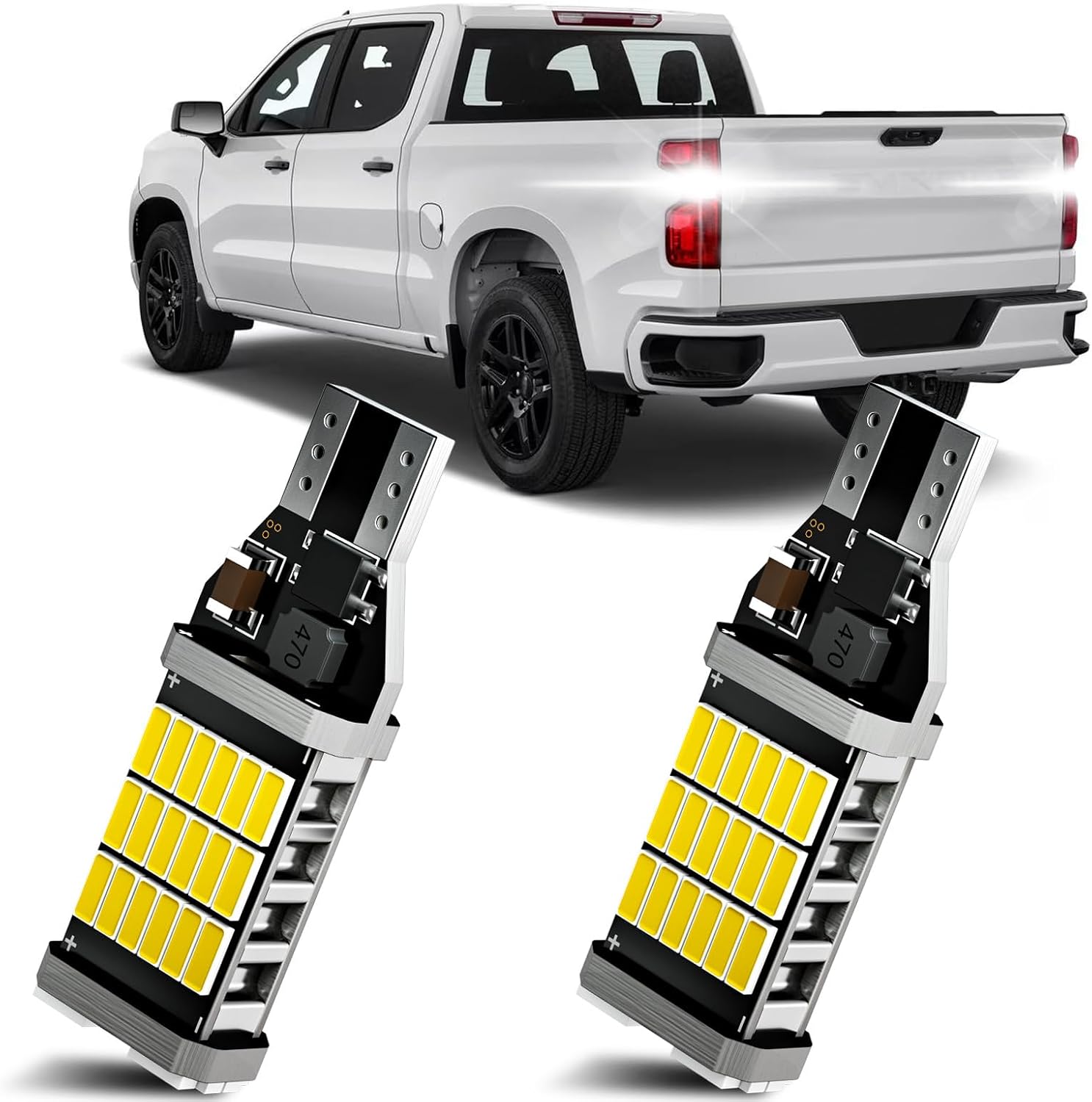 XFLHEHD 2PCS Silverado LED Reverse Light Fits for 2014-2026 Chevy Silverado 1500 2500 3500 HD, 6500K White Super Bright Back up Lights Replacement, 2835 45-SMD Chipsets Error Free