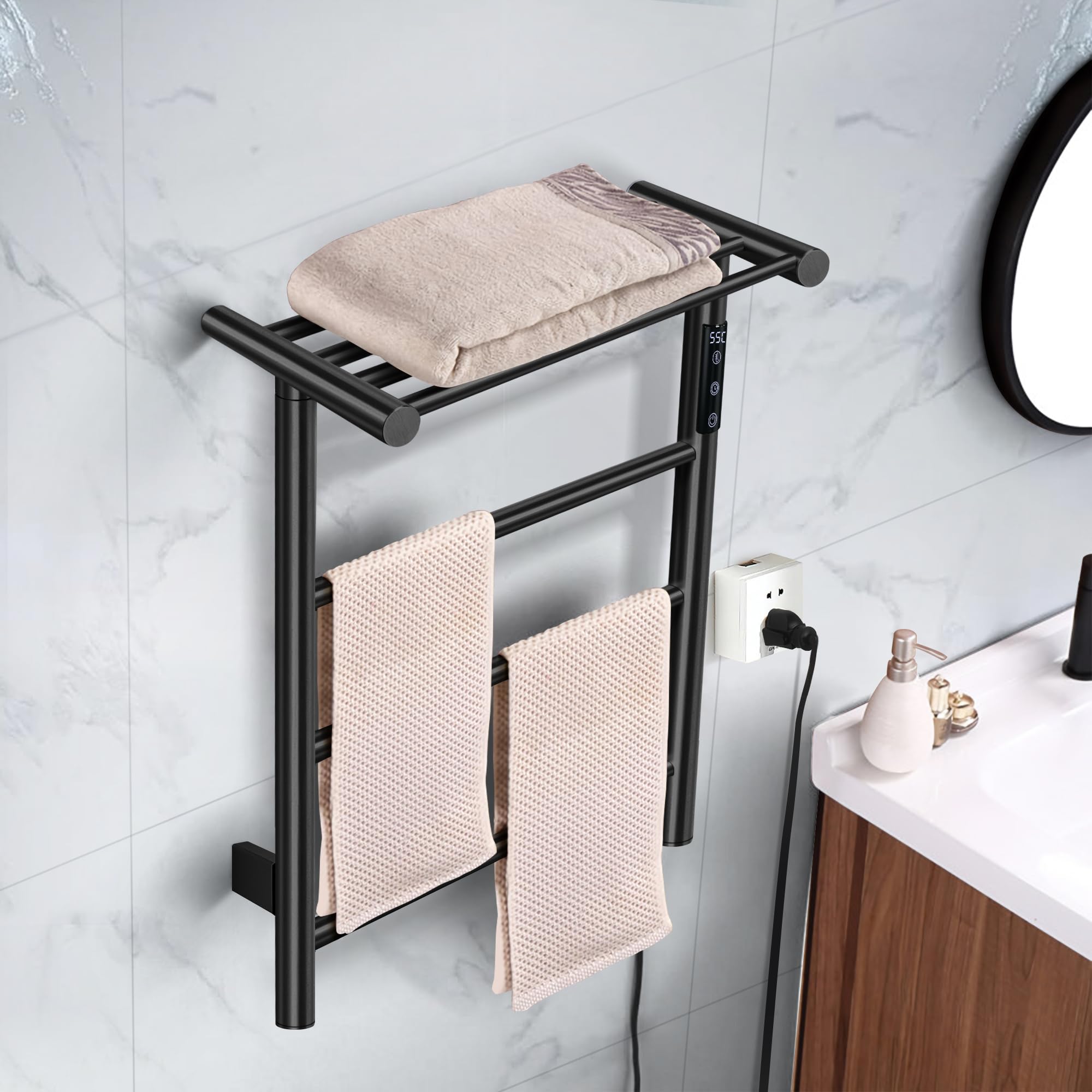 Porte-serviettes Chauffage électrique 168W En Acier Inox Pour Salle De Bains P43943