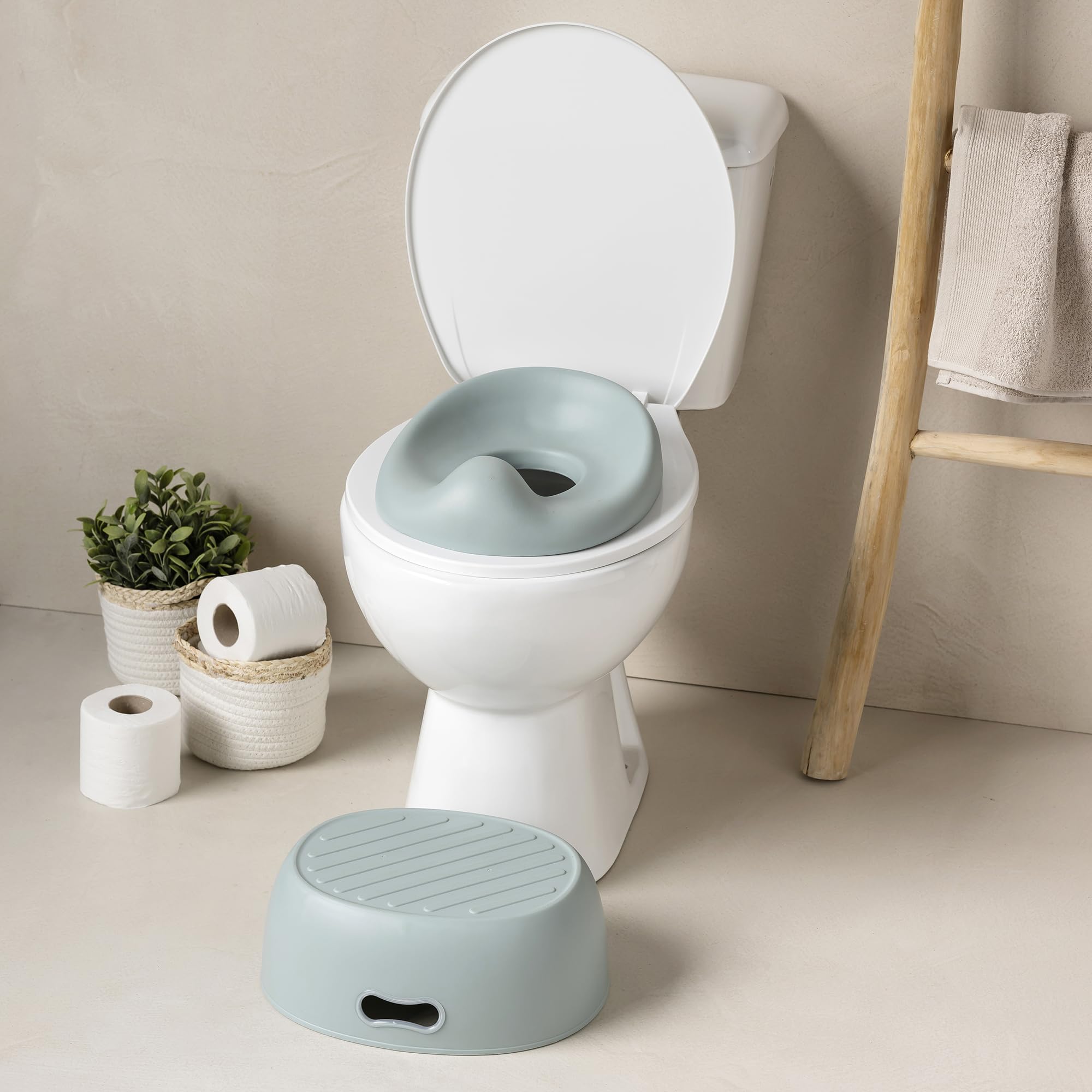 Nattou Pot 3en1 pour bébé, Pot + Tabouret + Siège de toilette pour enfants, Apprentissage facile de la propreté, Env. 34 cm, De 18 mois à 4 ans env., Care, ABS/EVA, Bleu
