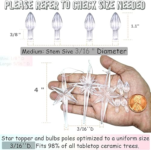 Miniatura 58 de Luces de repuesto de cerámica para árbol de Navidad, adornos de luz multicolor mediana para árbol de cerámica (117 bombillas + 5 estrellas superior)